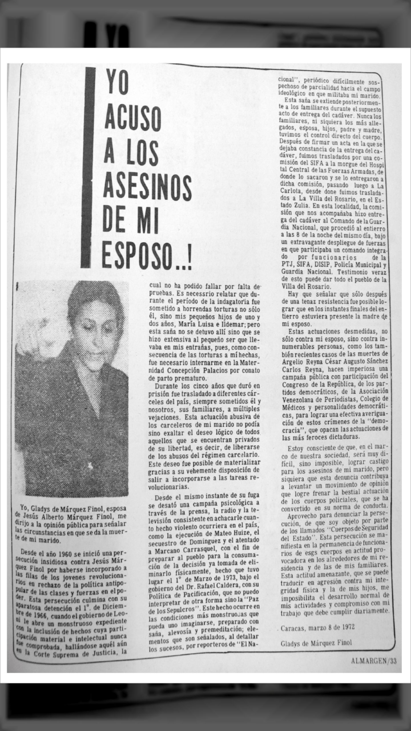 YO ACUSO A LOS ASESINOS DE MI ESPOSO (Revista Almargen, marzo de 1973)