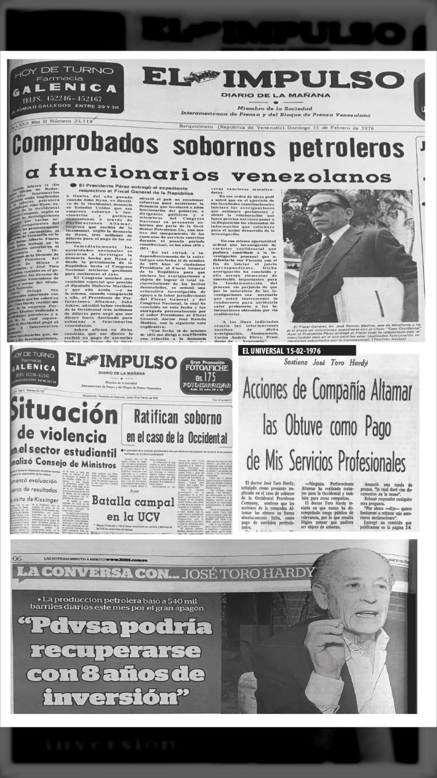 JOSÉ TORO HARDY Y EL CASO DE LOS SOBORNOS DADOS POR LA OCCIDENTAL (EL IMPULSO, 15 de febrero de 1976)