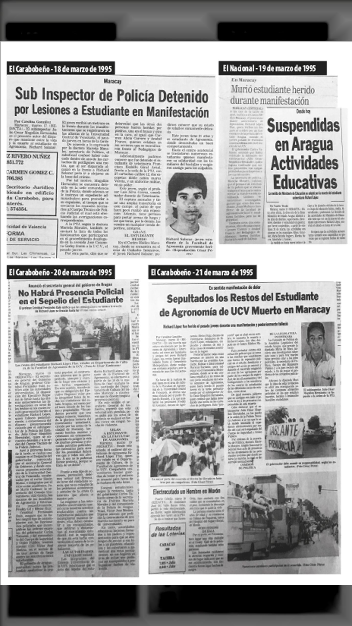 ASESINADO RICHARD LÓPEZ PLAZ (El Carabobeño, 18-19-20-21 de marzo 1995)