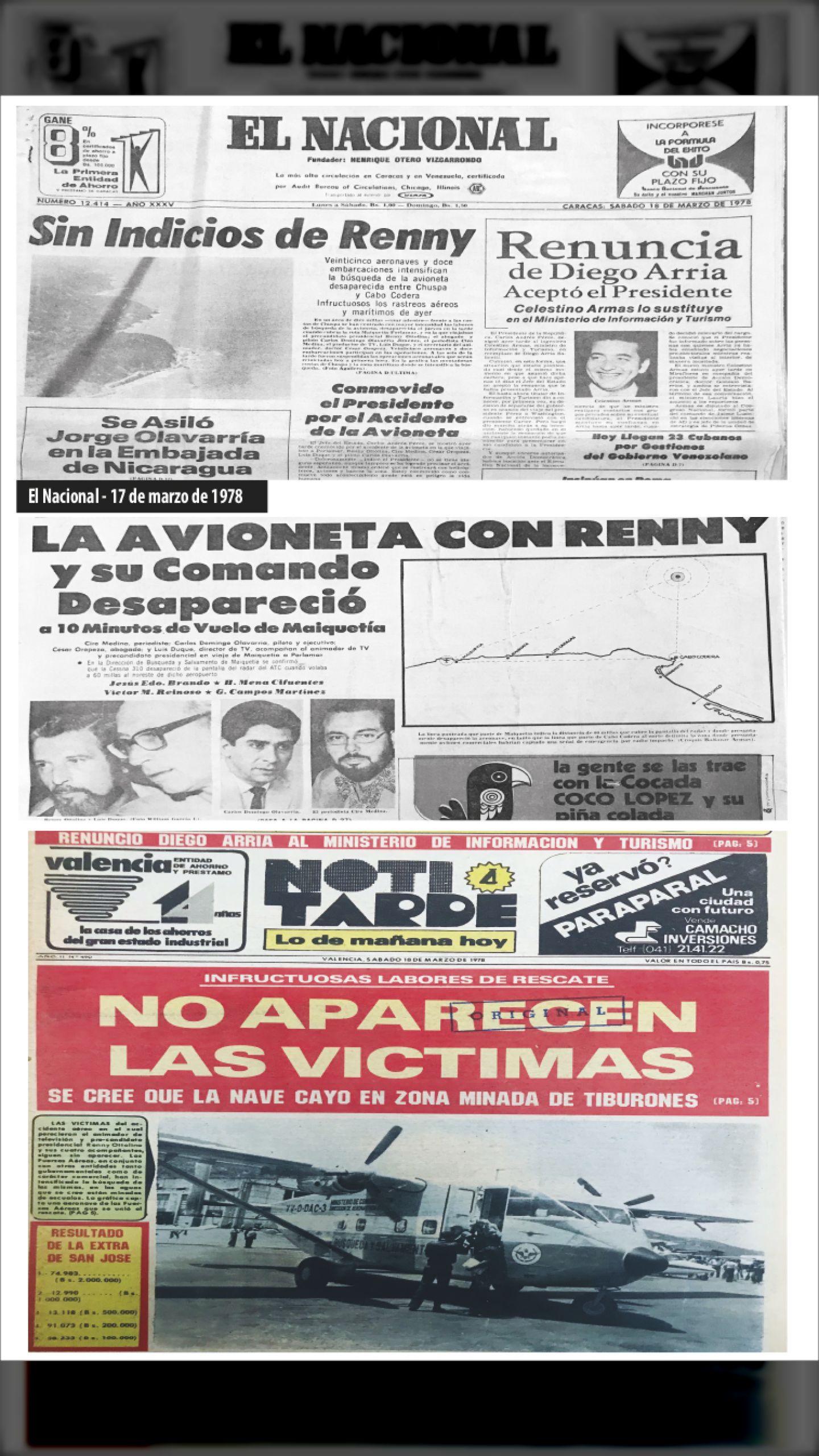 SIN INDICIOS DE RENNY (El Nacional, 18 de marzo de 1978)