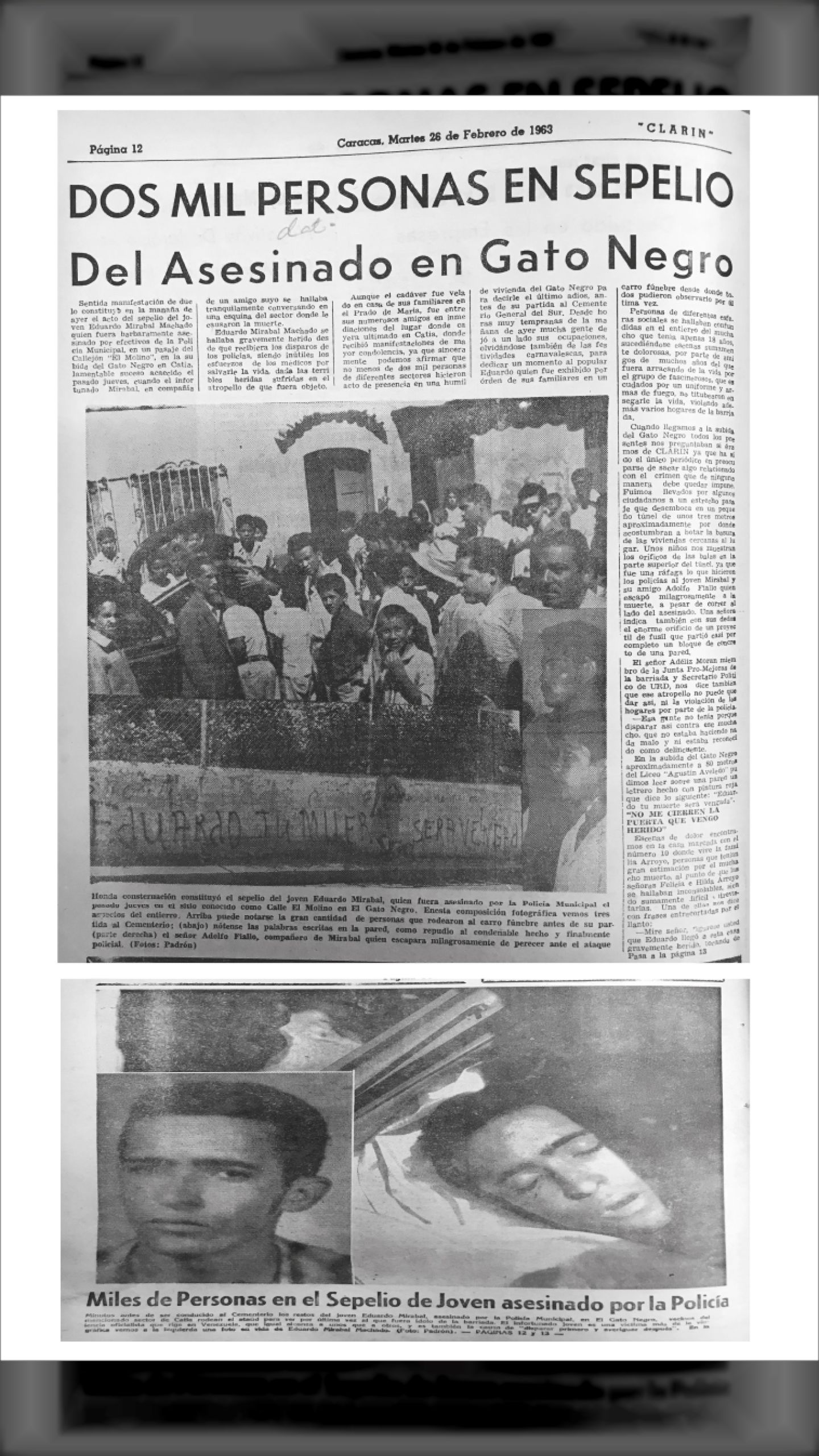 MILES DE PERSONAS EN EL SEPELIO DE EDUARDO MIRABAL MACHADO (Diario Clarín, 26 de febrero 1963)
