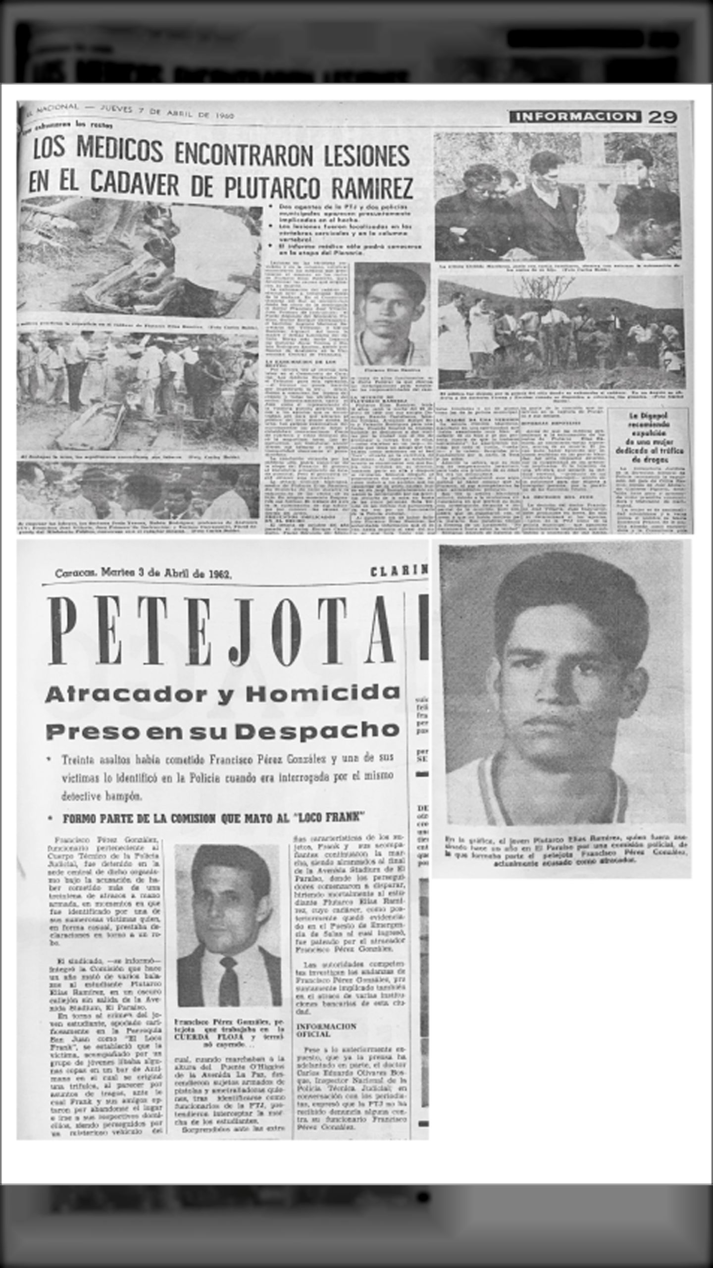 MÉDICOS ENCONTRARON LESIONES EN EL CADAVER DE PLUTARCO RAMIREZ (El Nacional, 07 abril 1960)