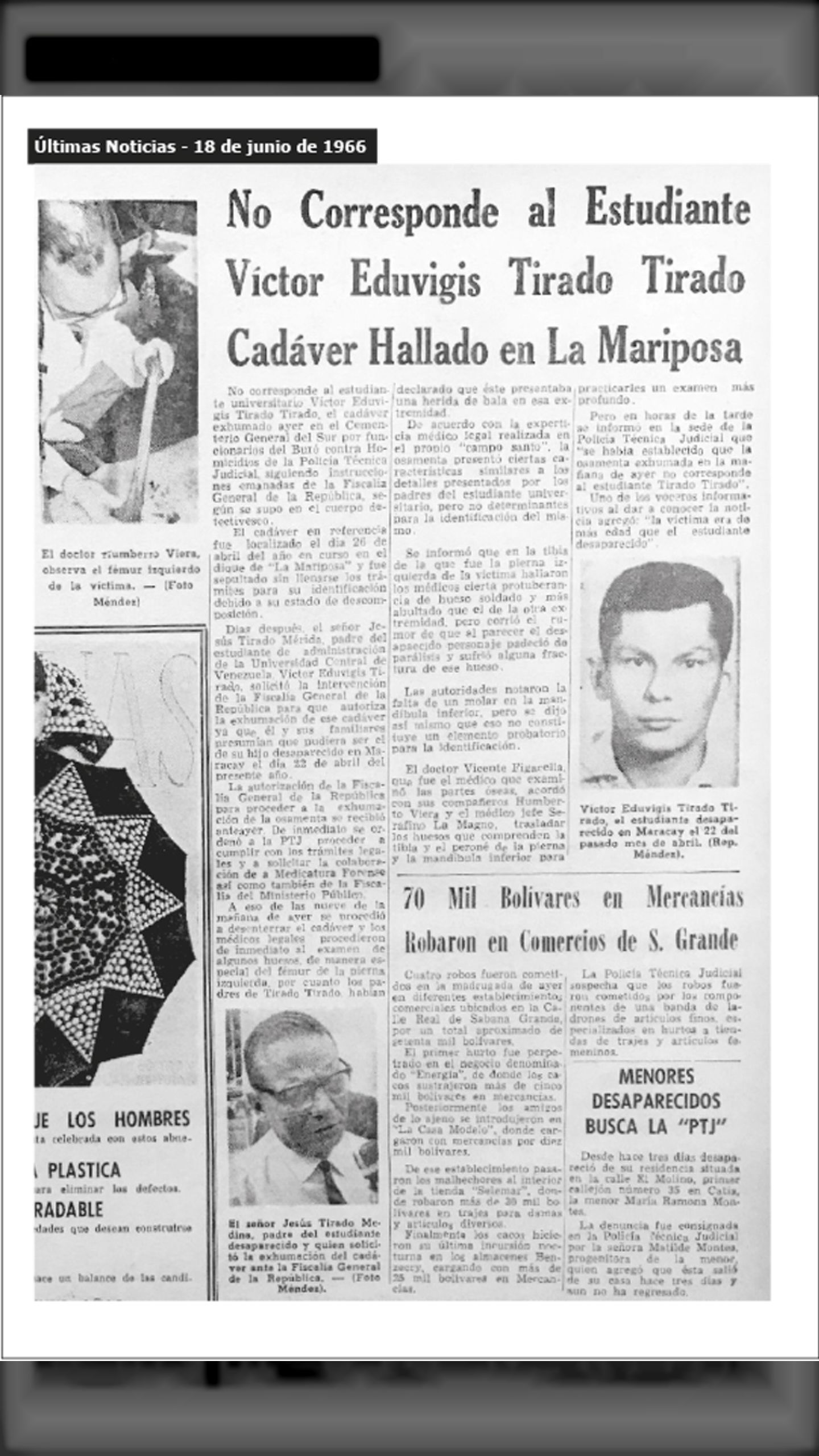 VICTOR TIRADO TIRADO (ÚLTIMAS NOTICIAS, 18 de junio 1966)