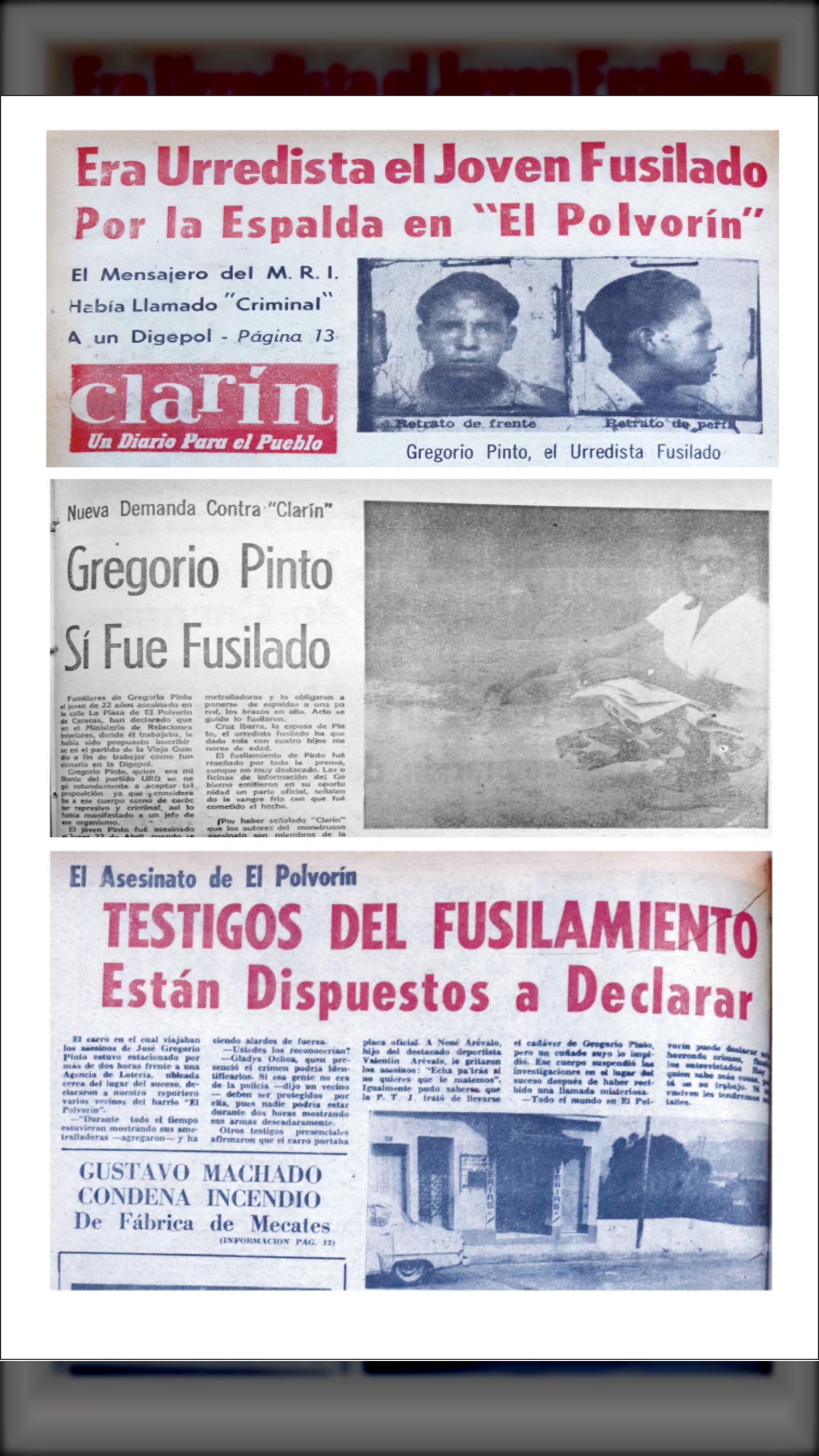 Era urredista el joven asesinado por la espalda en el barrio “El Polvorín” (CLARÍN, 29 de abril 1963)