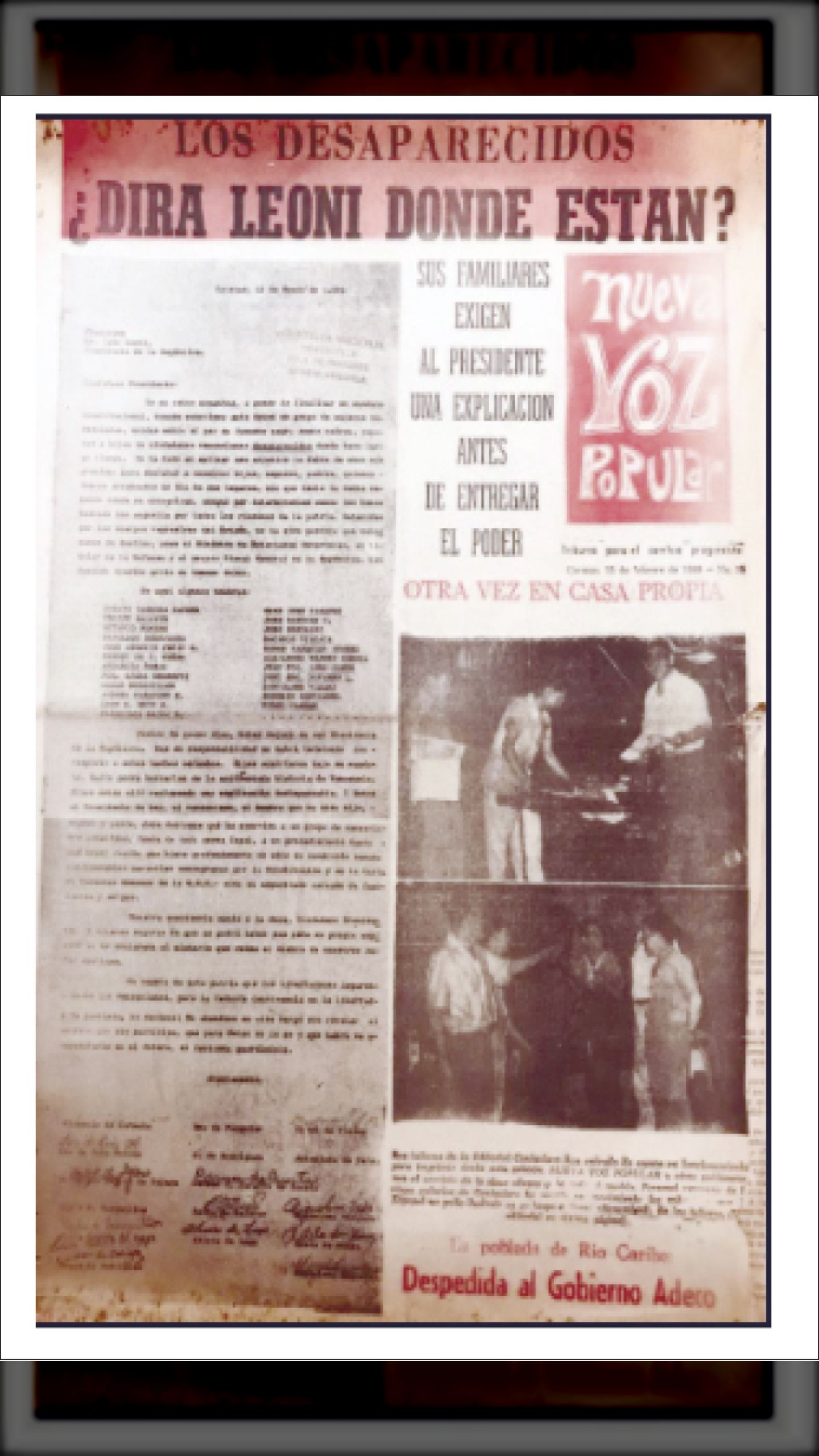 ¿DIRÁ LEONI DONDE ESTÁN LOS DESAPARECIDOS DE SU GOBIERNO? (NUEVA VOZ POPULAR, 25 de febrero 1969)