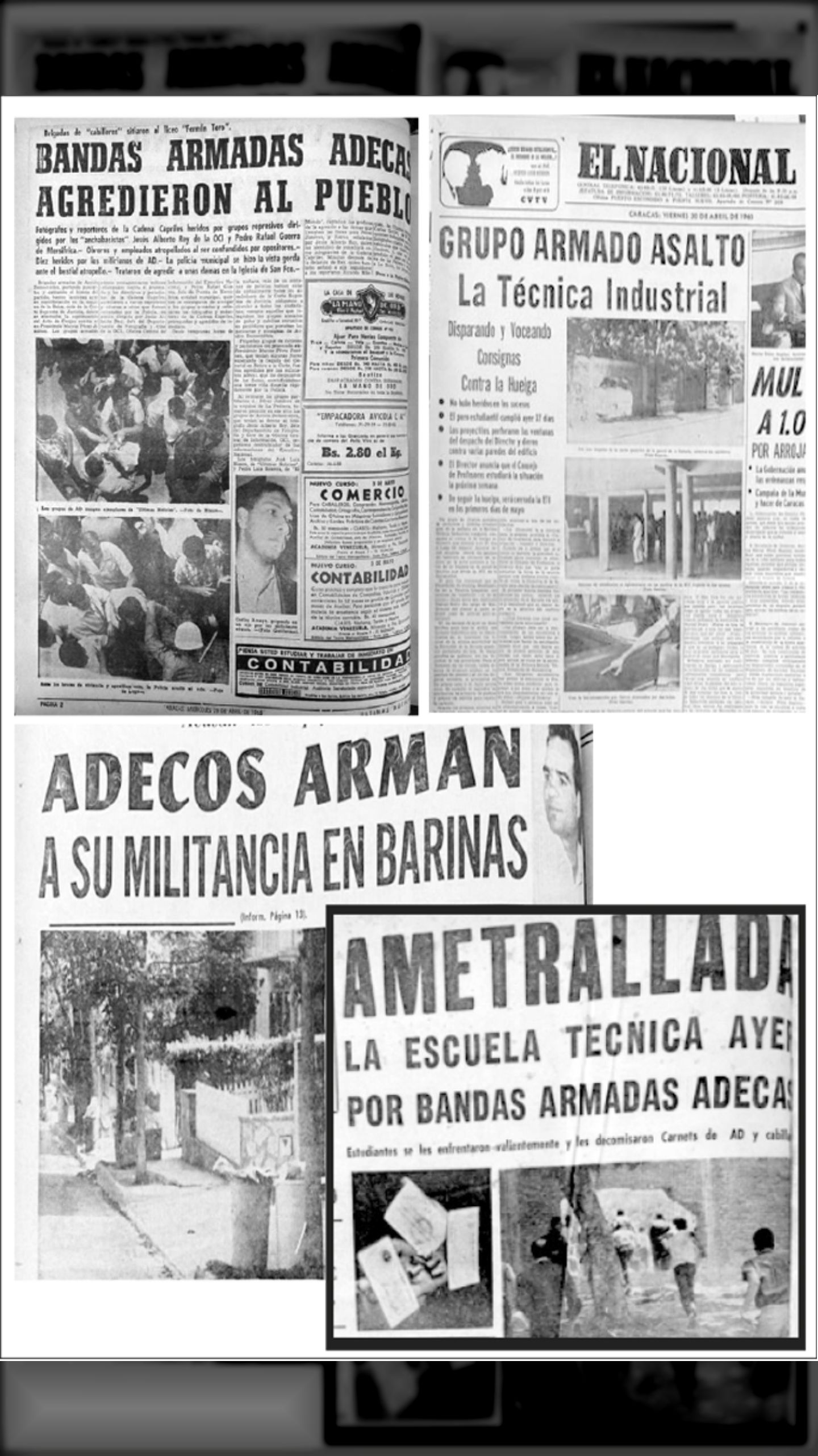 BANDAS ARMADAS DE AD AMETRALLAN SEDE DE LA ESCUELA TÉCNICA INDUSTRIAL (EL NACIONAL, 30 de abril de 1965)