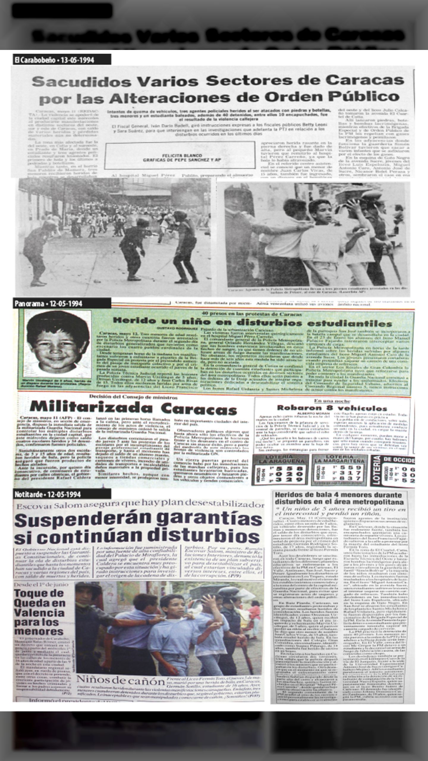 ¡NIÑOS DE CAÑON! (Noti-tarde y El Carabobeño, 12 de mayo 1994)