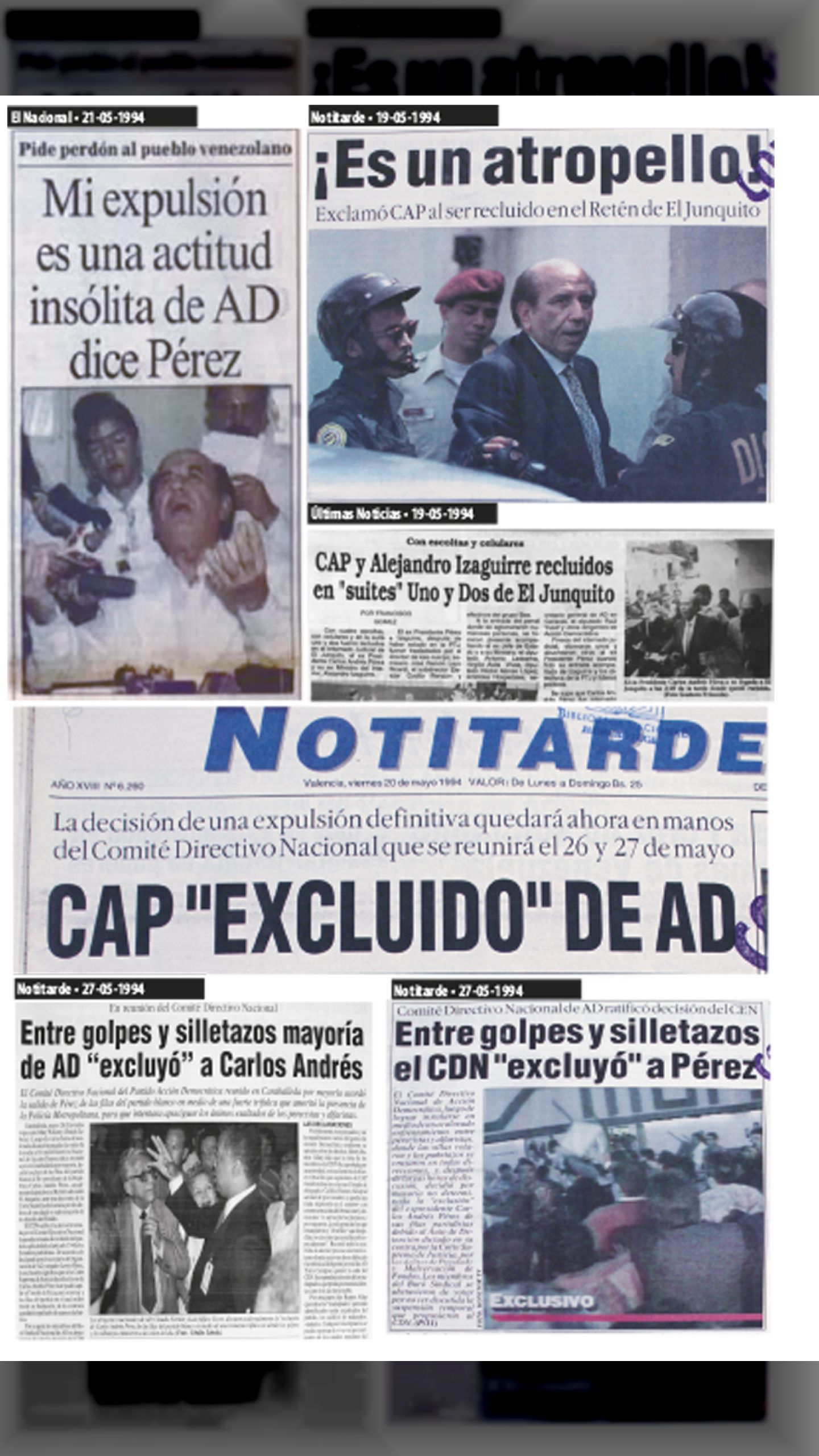 CAP PRESO Y EXPULSADO DE AD (EL NACIONAL-NOTI TARDE-ÚLTIMAS NOTICIAS - 21 DE MAYO 1994)