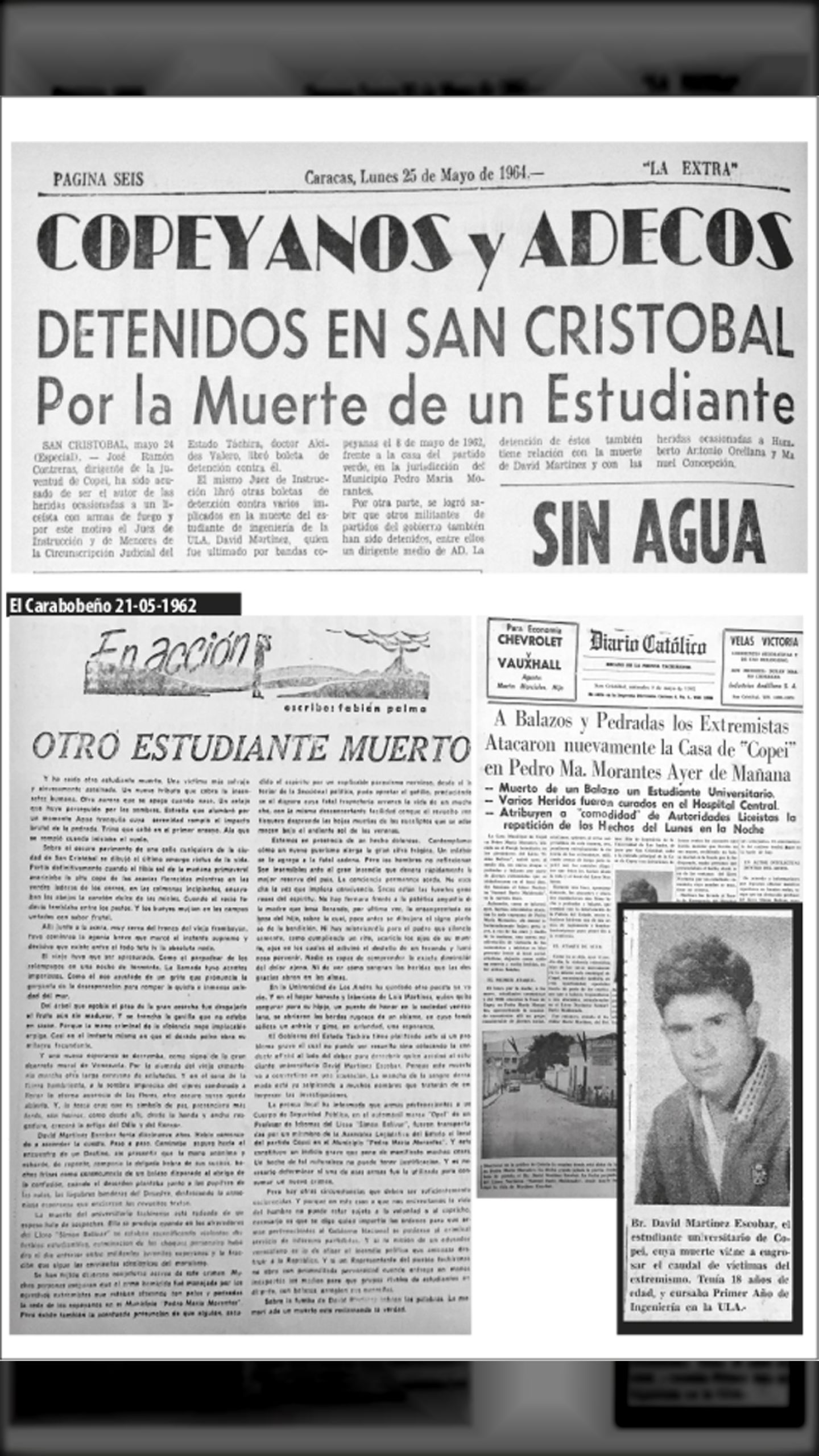 COPEYANOS Y ADECOS DETENIDOS EN SAN CRISTÓBAL POR LA MUERTE DE UN ESTUDIANTE (LA EXTRA, 25 de mayo 1964)