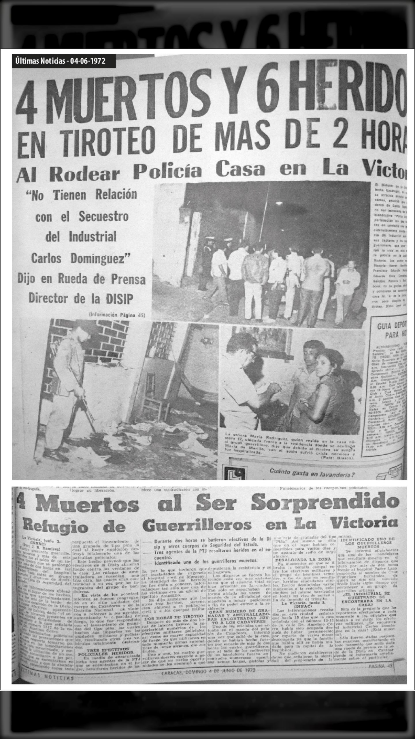 LA MASACRE DE LA VICTORIA (Últimas Noticias, 04 DE JUNIO 1972)