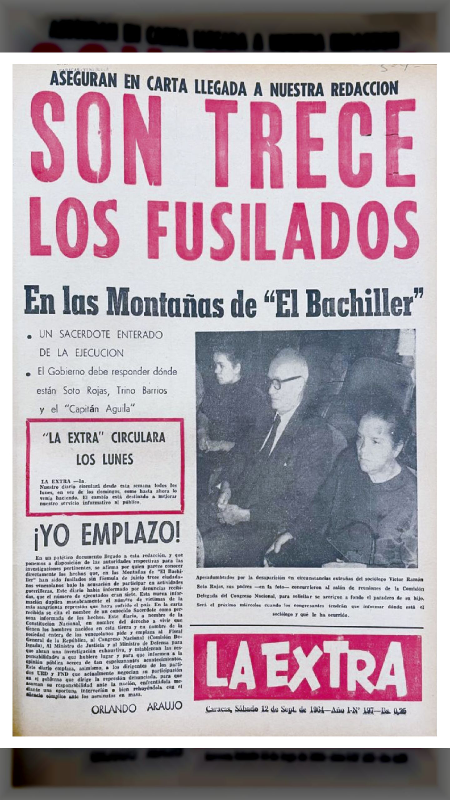 SON TRECE LOS FUSILADOS (LA EXTRA, 12 de septiembre 1964)