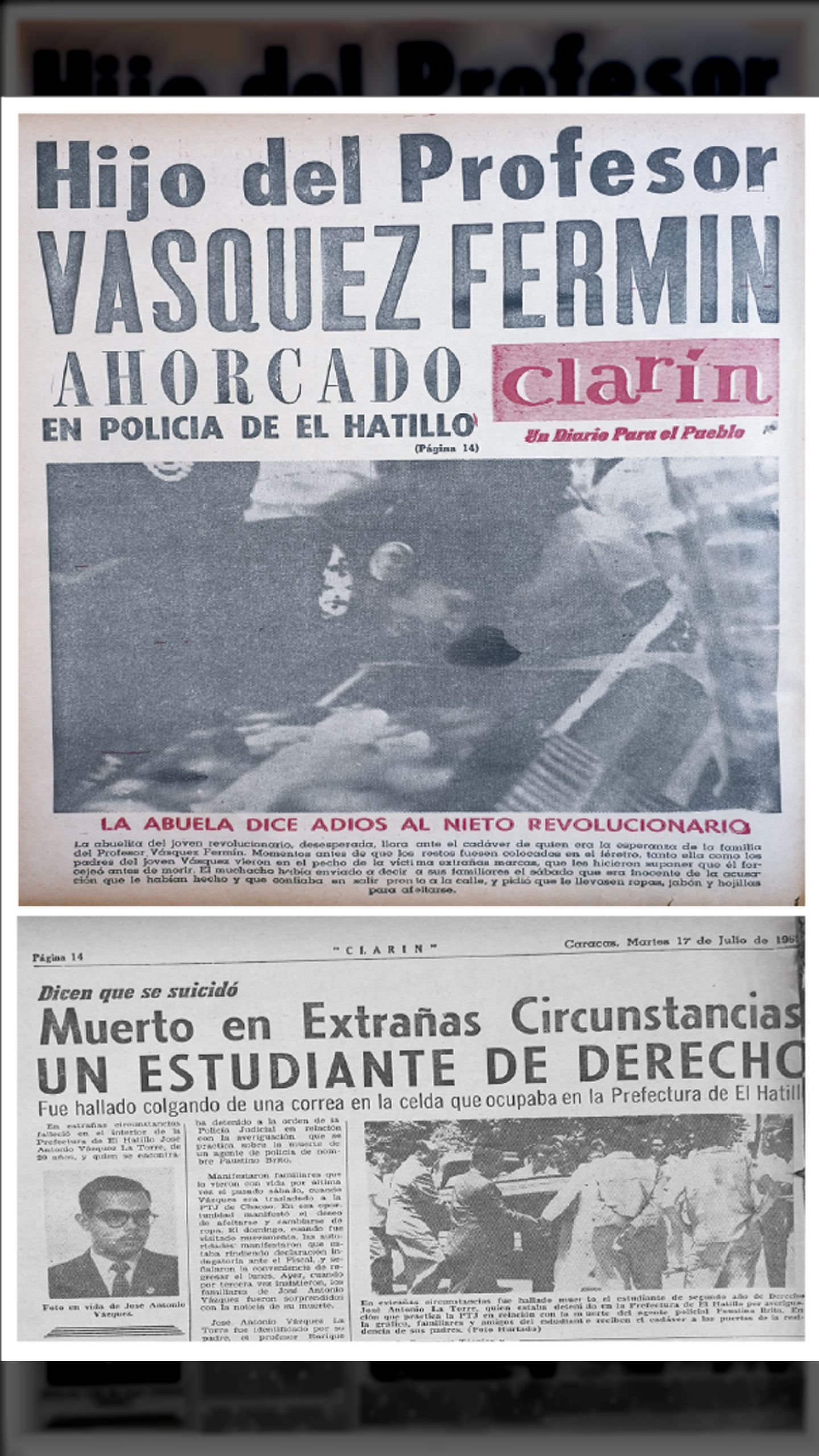 Hijo del profesor Vásquez Fermín apareció ahorcado en El Hatillo (CLARIN, 17 de julio 1962)