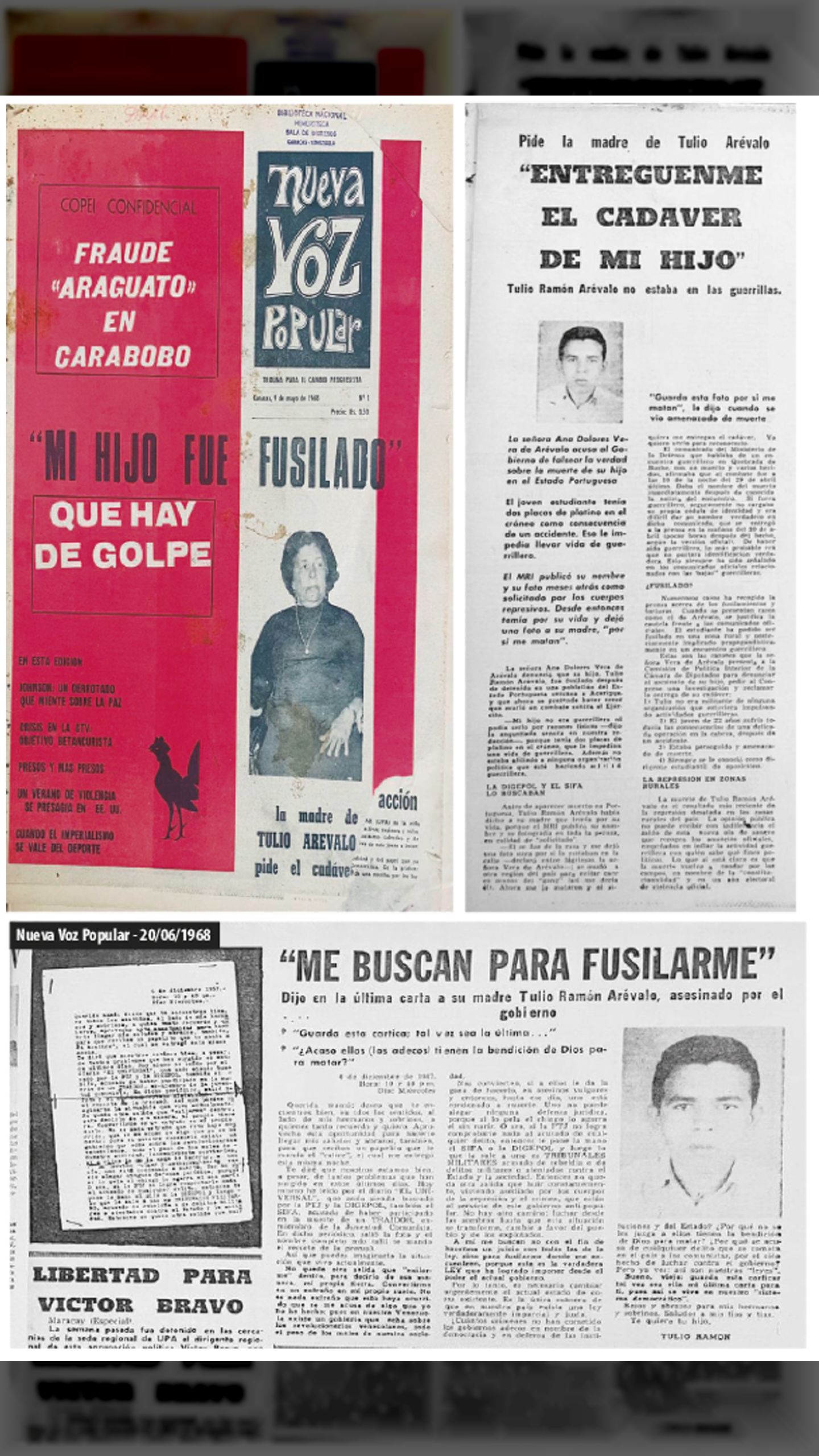 Es fusilado el estudiante TULIO RAMÓN ARÉVALO VERA (NUEVA VOZ POPULAR, 20 de junio de 1968)