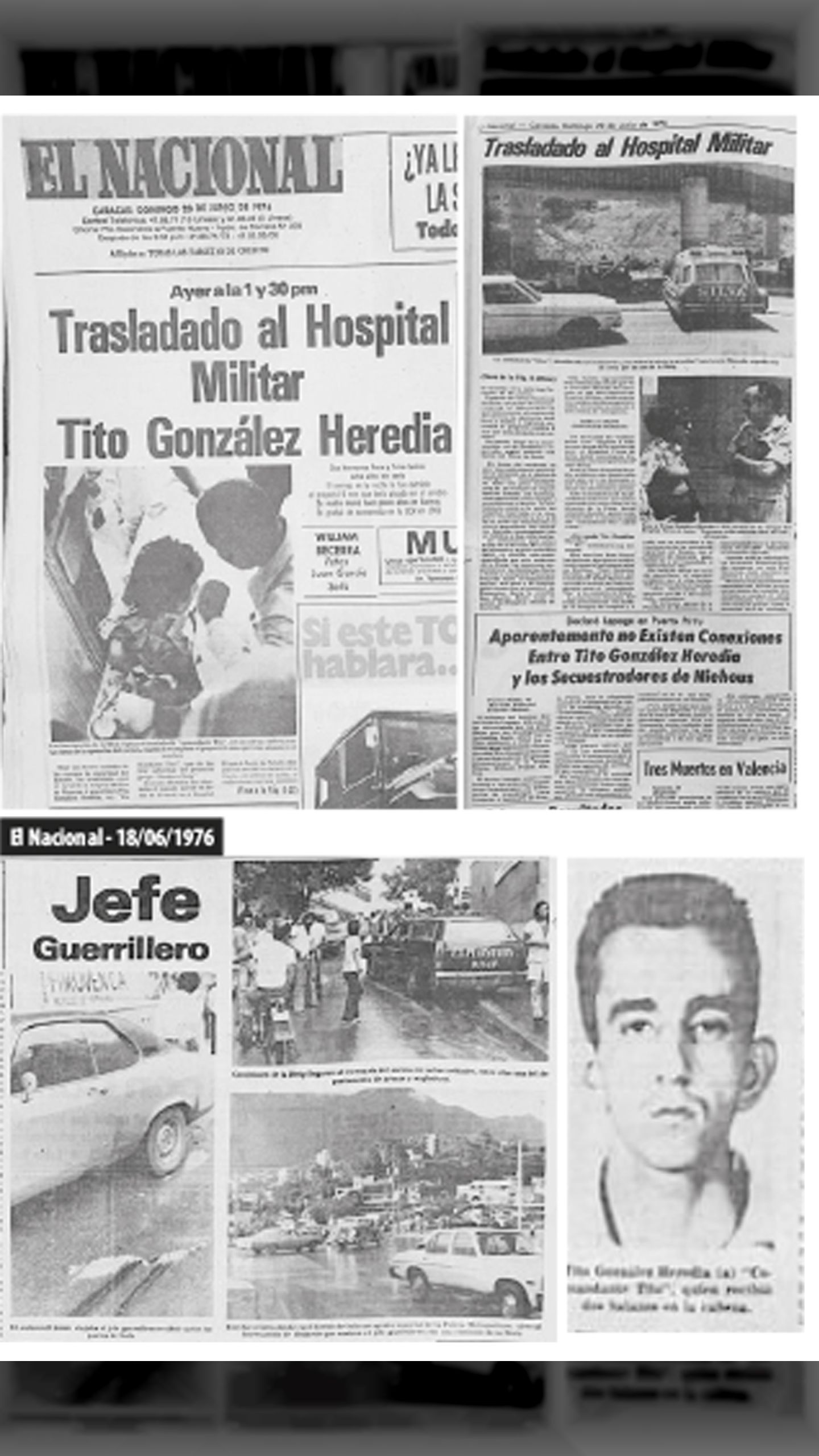 TRASLADADO AL HOSPITAL MILITAR TITO GONZÁLEZ HEREDIA (EL NACIONAL, 20 de junio 1976)