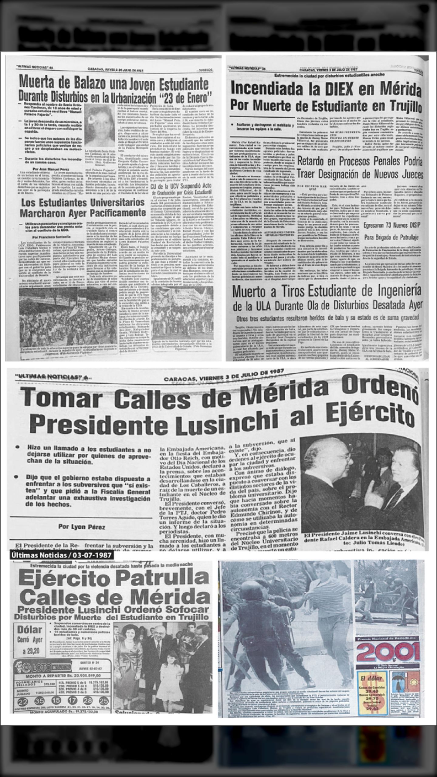 Muerta estudiante de un balazo (ÚLTIMAS NOTICIAS, 2 DE JULIO 1987)