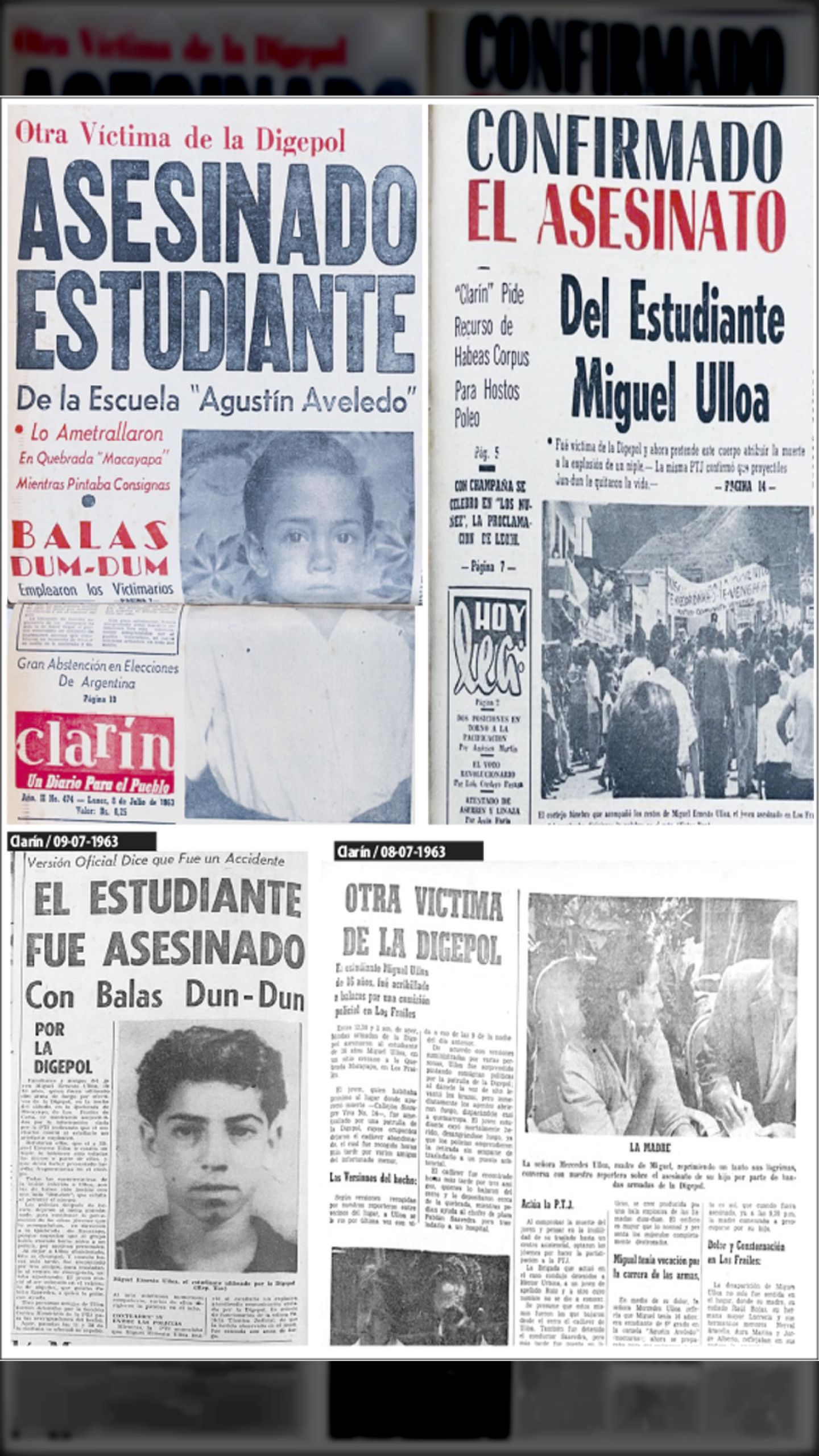 ASESINADO ESTUDIANTE De la Escuela “Agustín Aveledo” Otra Víctima de la Digepol (CLARÍN, 08 de julio 1963)