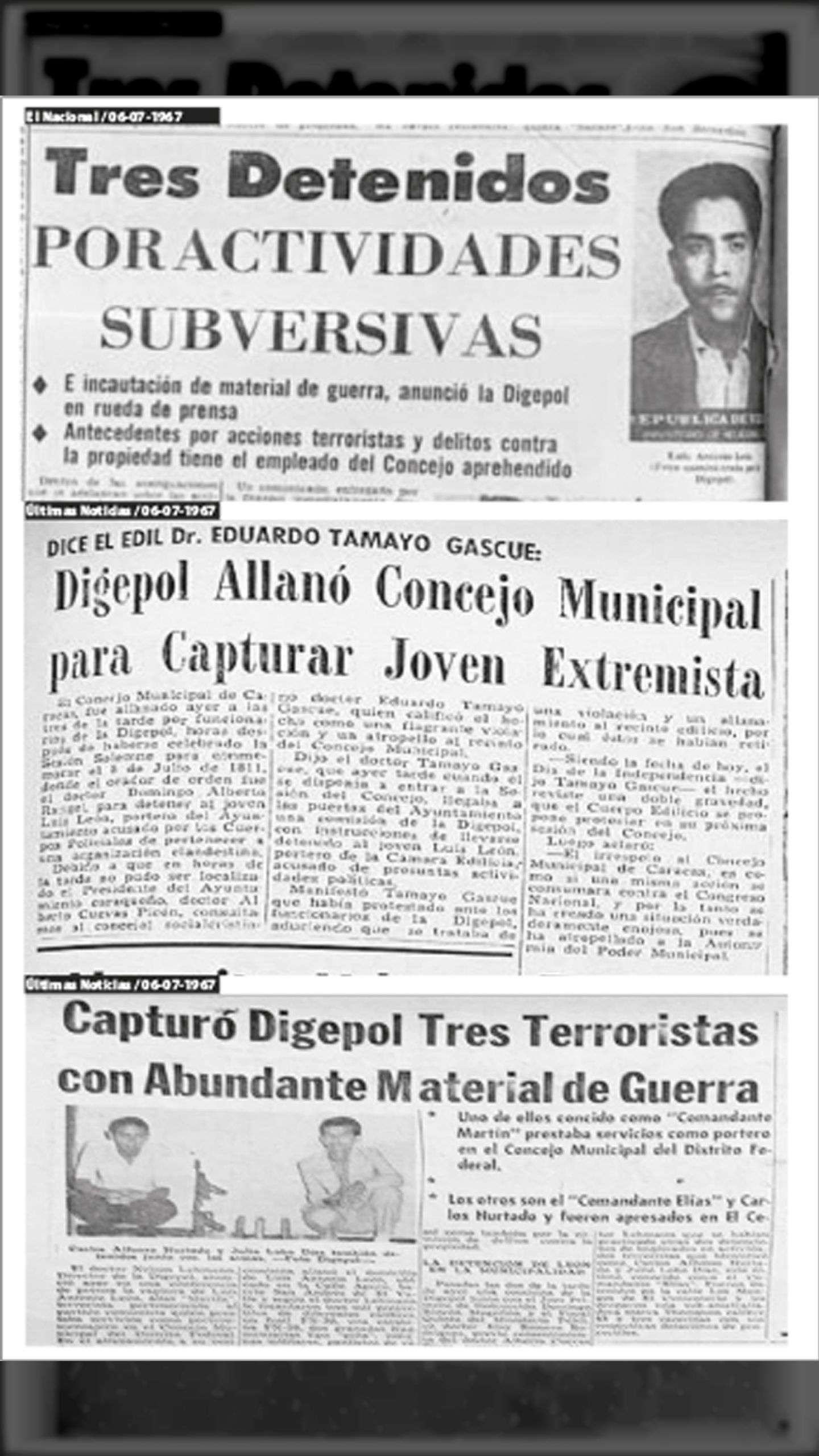 Luis fue desaparecido y hasta el día de hoy no hay señales de su paradero (EL NACIONAL – ÚLTIMAS NOTICIAS, 6 de julio 1967)