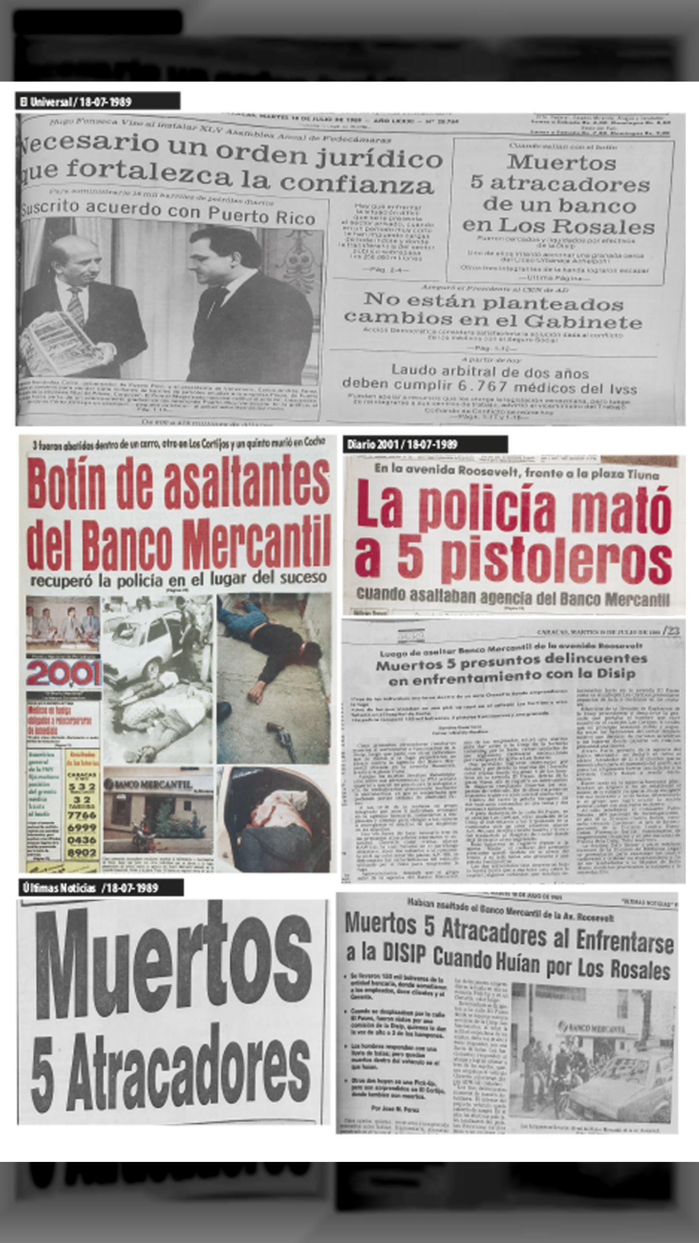 LA MASACRE DE PLAZA TIUNA 18 y 19 de julio 1989 ÚLTIMAS NOTICIAS, 2001, EL UNIVERSAL y EL NACIONAL