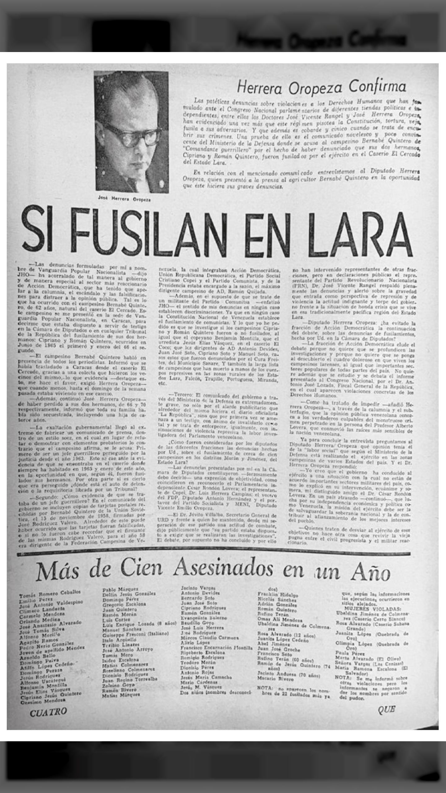 SI FUSILAN EN LARA (QUE, pasa en Venezuela, julio 1966)