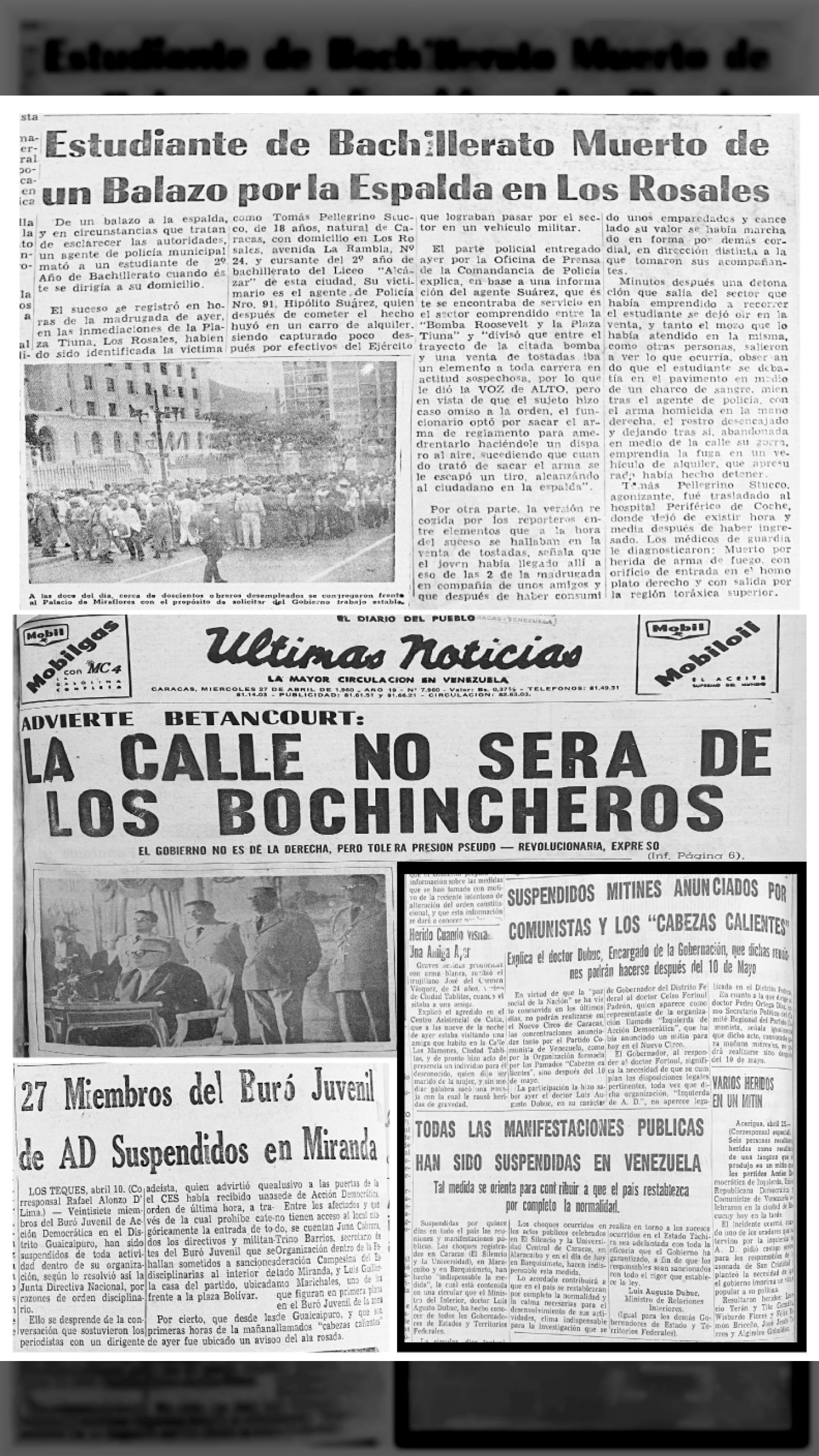 ASESINADO ESTUDIANTE TOMÁS PELLEGRINO STUCO (Últimas Noticias, 27 de abril 1960)