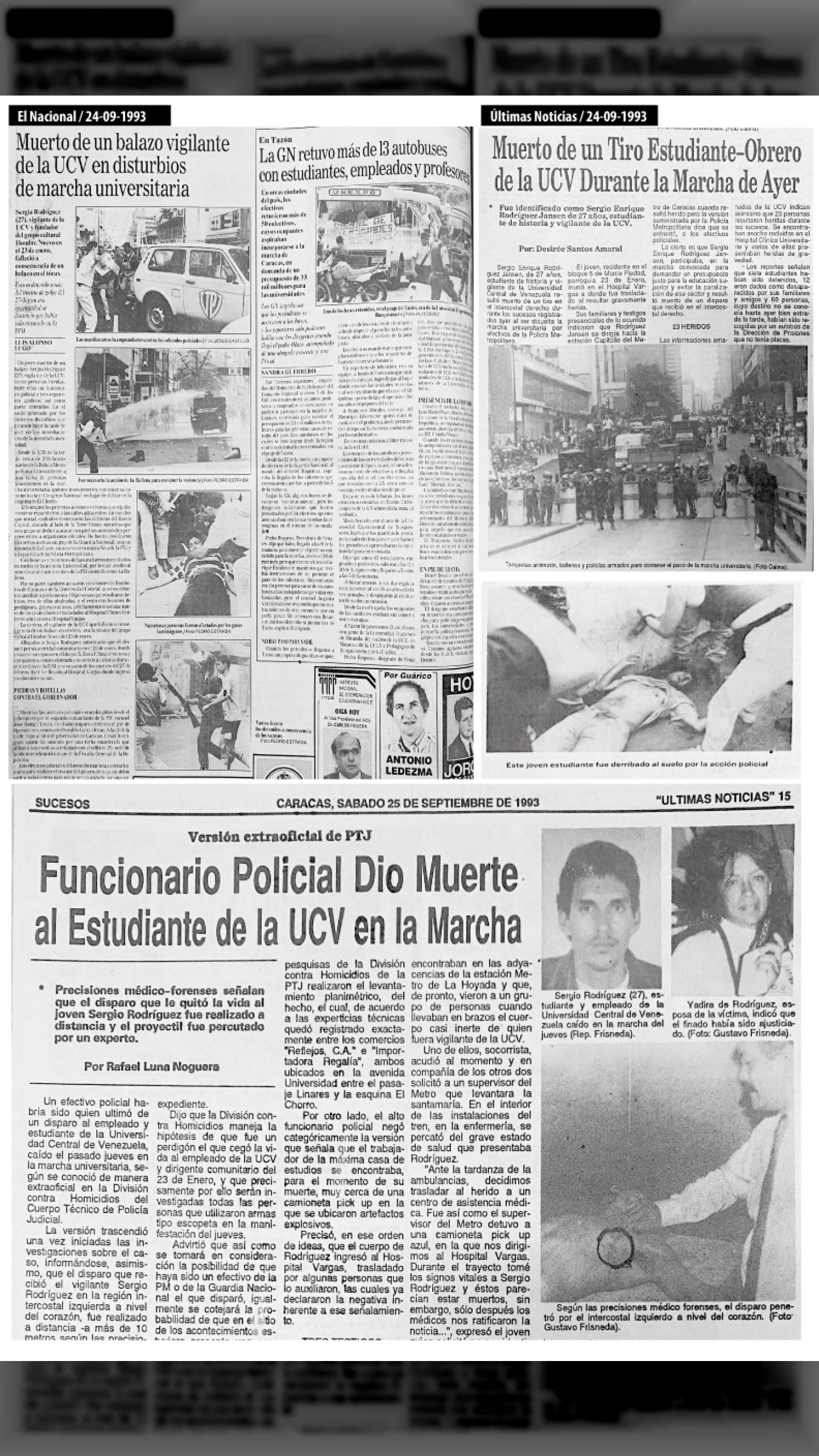 HACE 30 AÑOS SERGIO RODRÍGUEZ FUE ASESINADO DURANTE MANISFESTACIÓN POPULAR (Últimas NOTICIAS, 24 de septiembre 1993)