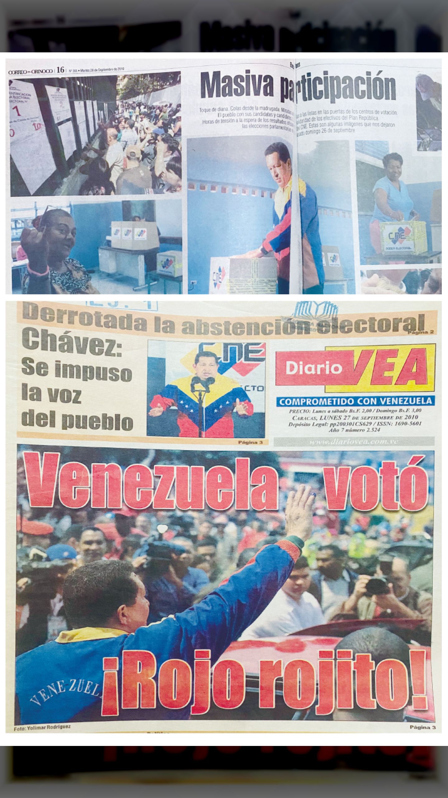 PARTICIPACIÓN MASIVA - Elecciones Parlamentarias 2010 (Diario VEA - Correo del Orinoco, 28 de septiembre 2010)