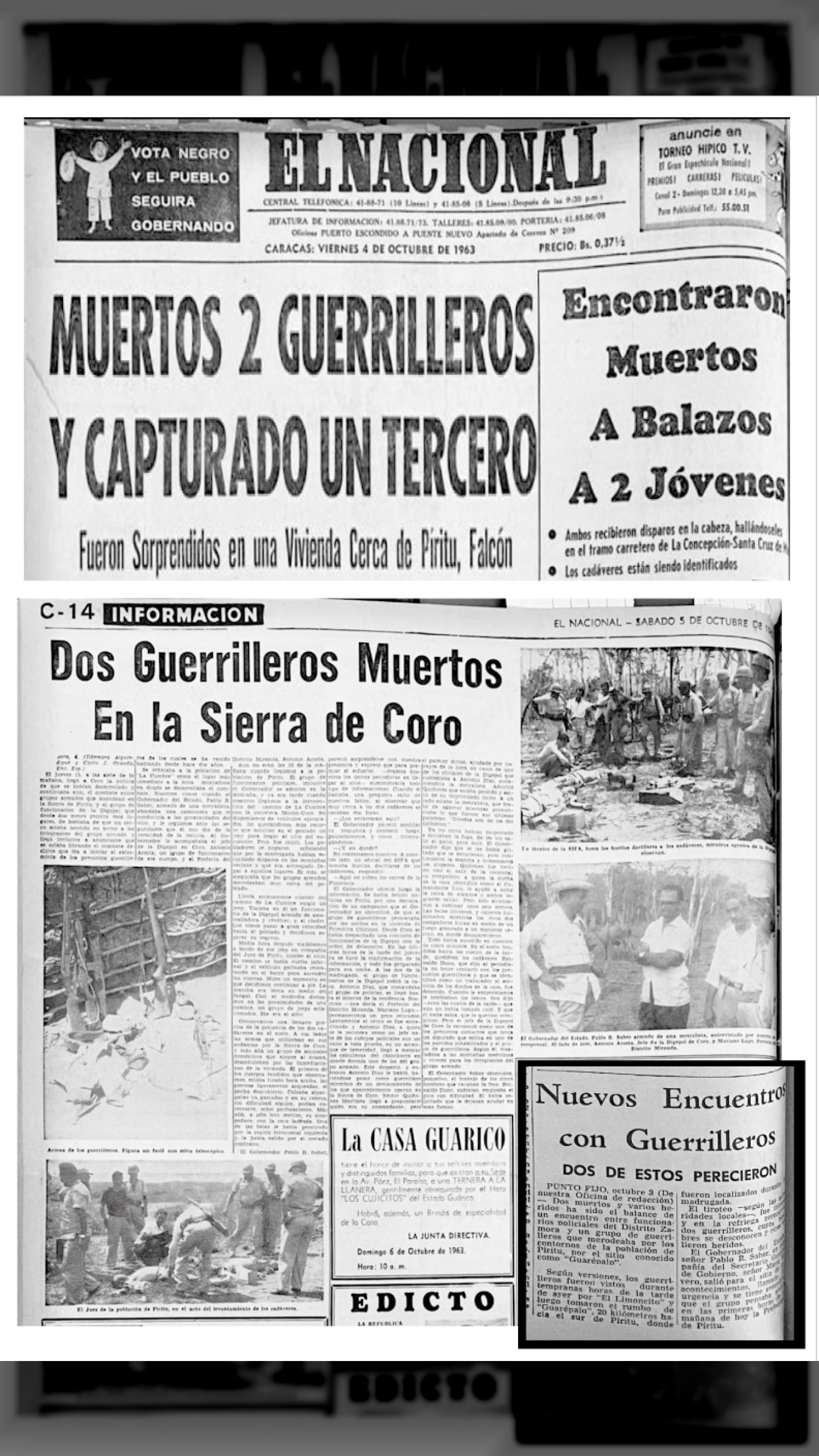 Son asesinados Luis Manuel Díaz Rodríguez y Néstor Quiñones Martínez (El Nacional, 4 de octubre de 1963)