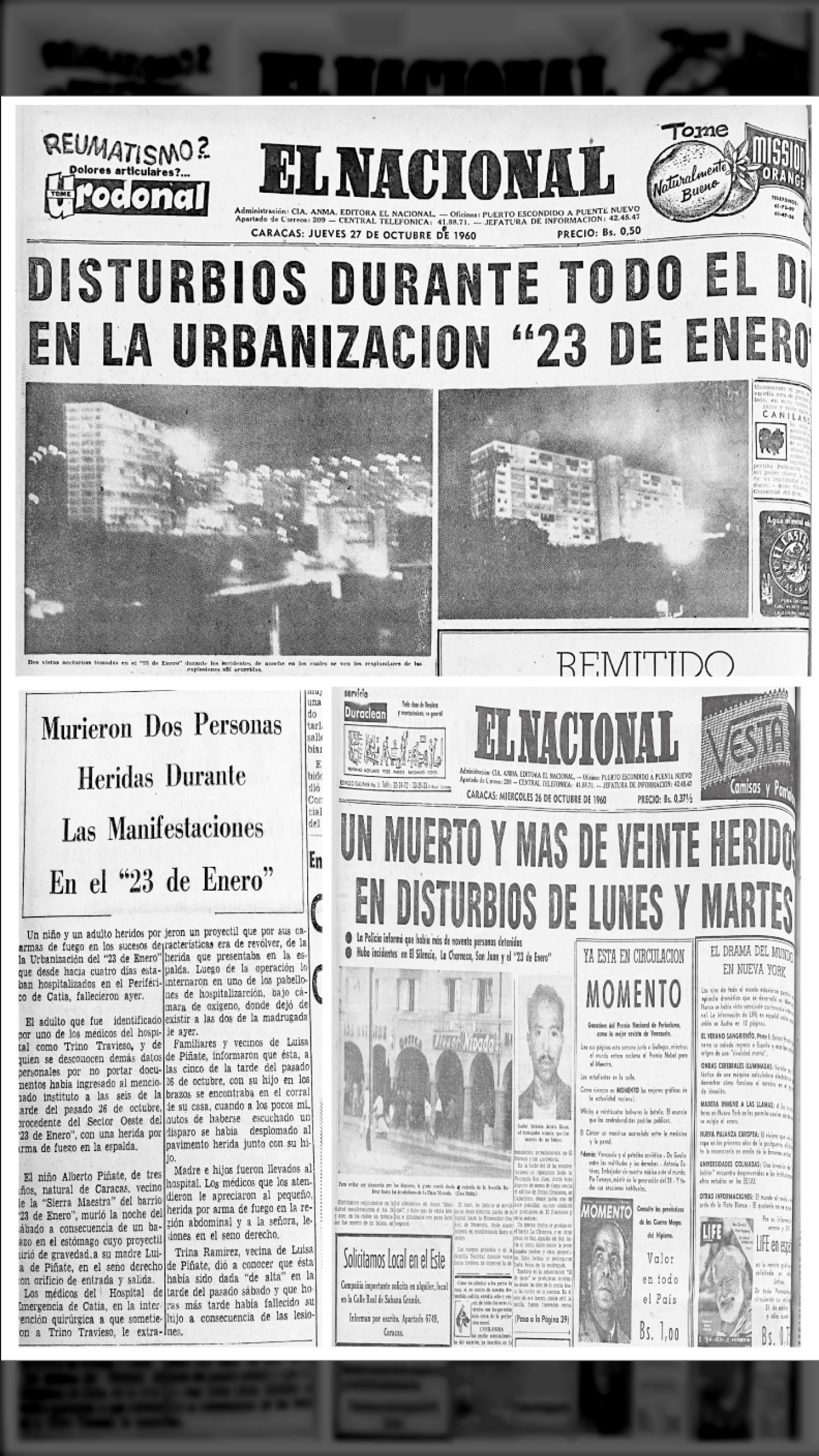 El gobierno asesina y se declara inocente (EL NACIONAL, 20 al 31 de octubre de 1960)