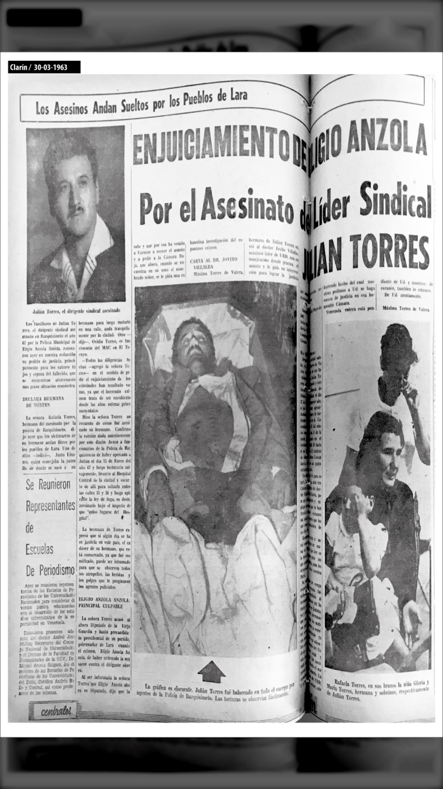 FAMILIARES PIDEN ENJUICIAMIENTO DE ELIGIO ANZOLA POR EL ASESINATO (CLARÍN, 30 de marzo de 1963)