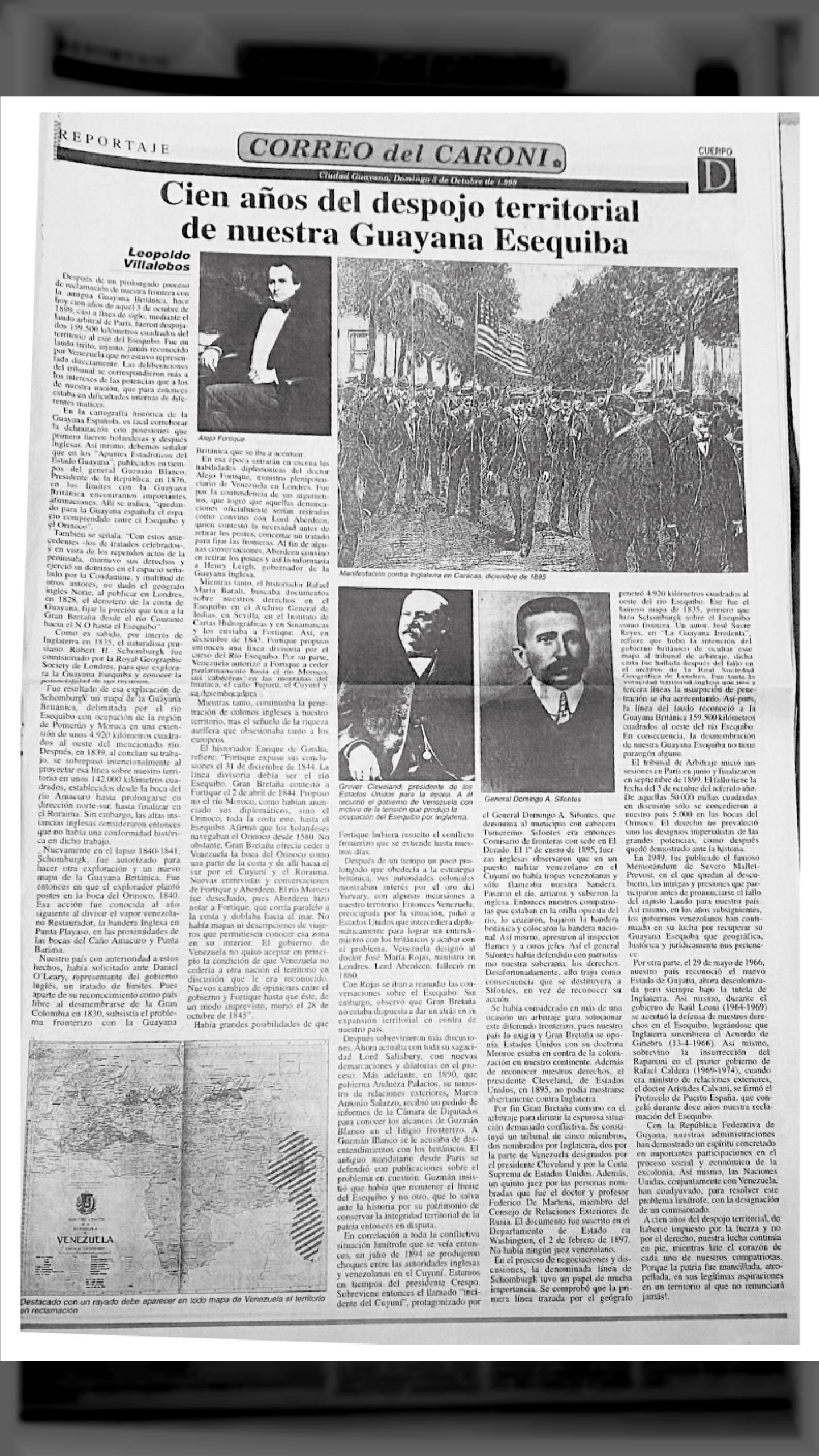 El despojo territorial de nuestra Guayana Esequiba (CORREO del CARONÍ, 3 de octubre 1999)