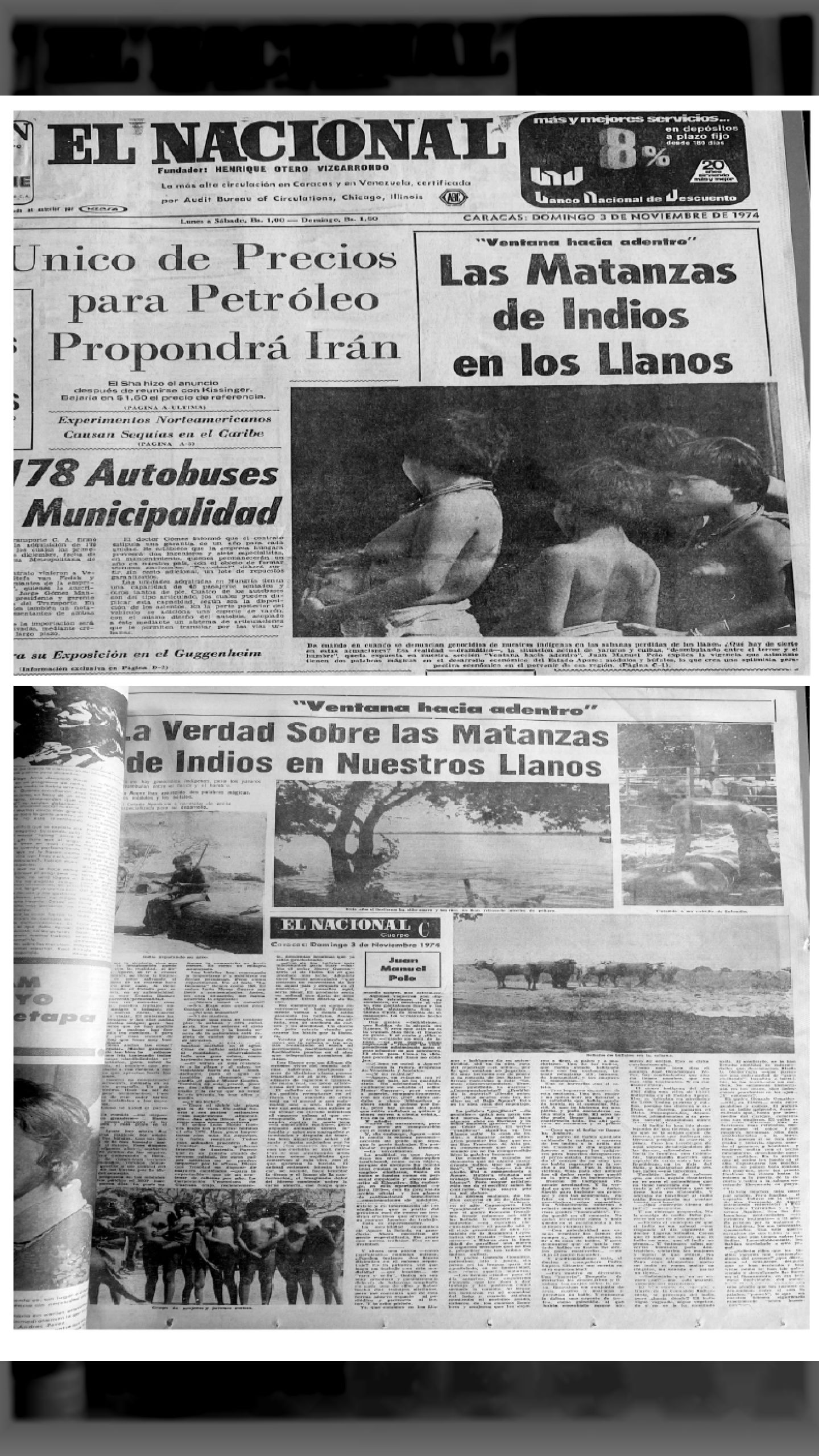 LA MATANZA DE INDIOS EN LOS LLANOS (EL NACIONAL, 3 de noviembre de 1974)