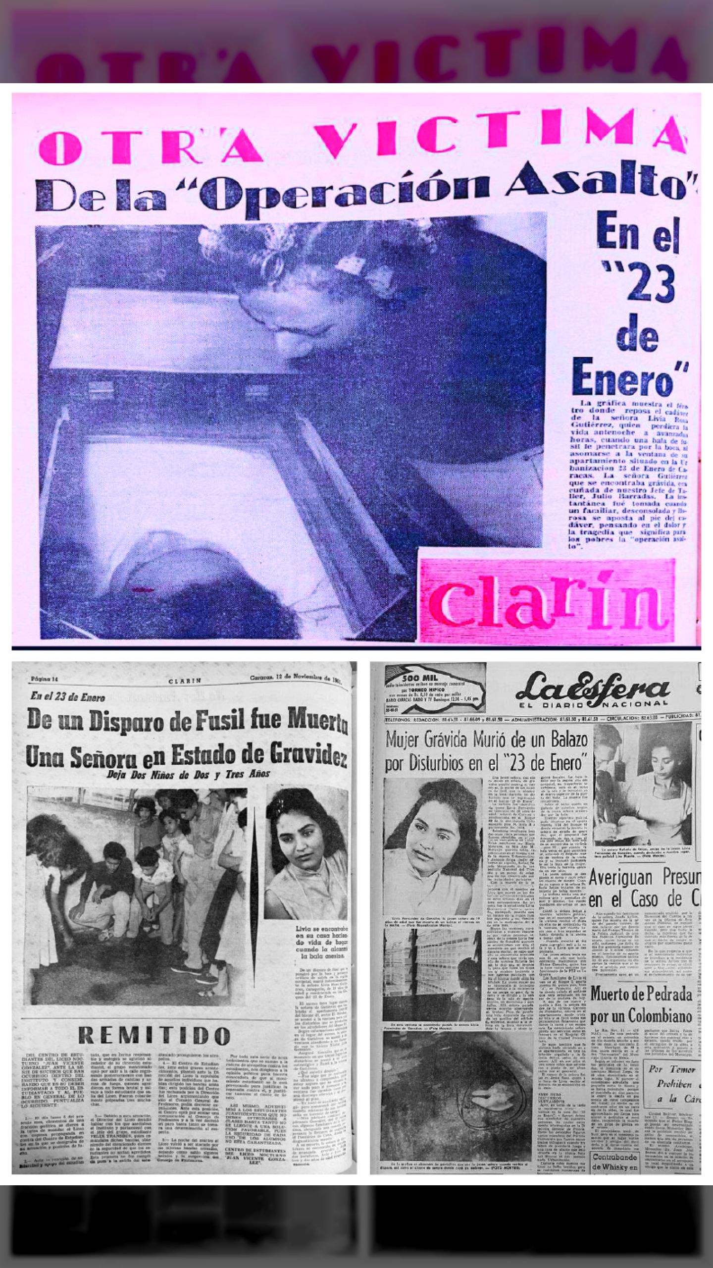 Es asesinada Livia Rosa Fernández de Gutiérrez (19 años) (LA ESFERA y CLARÍN, 12 de noviembre de 1961)