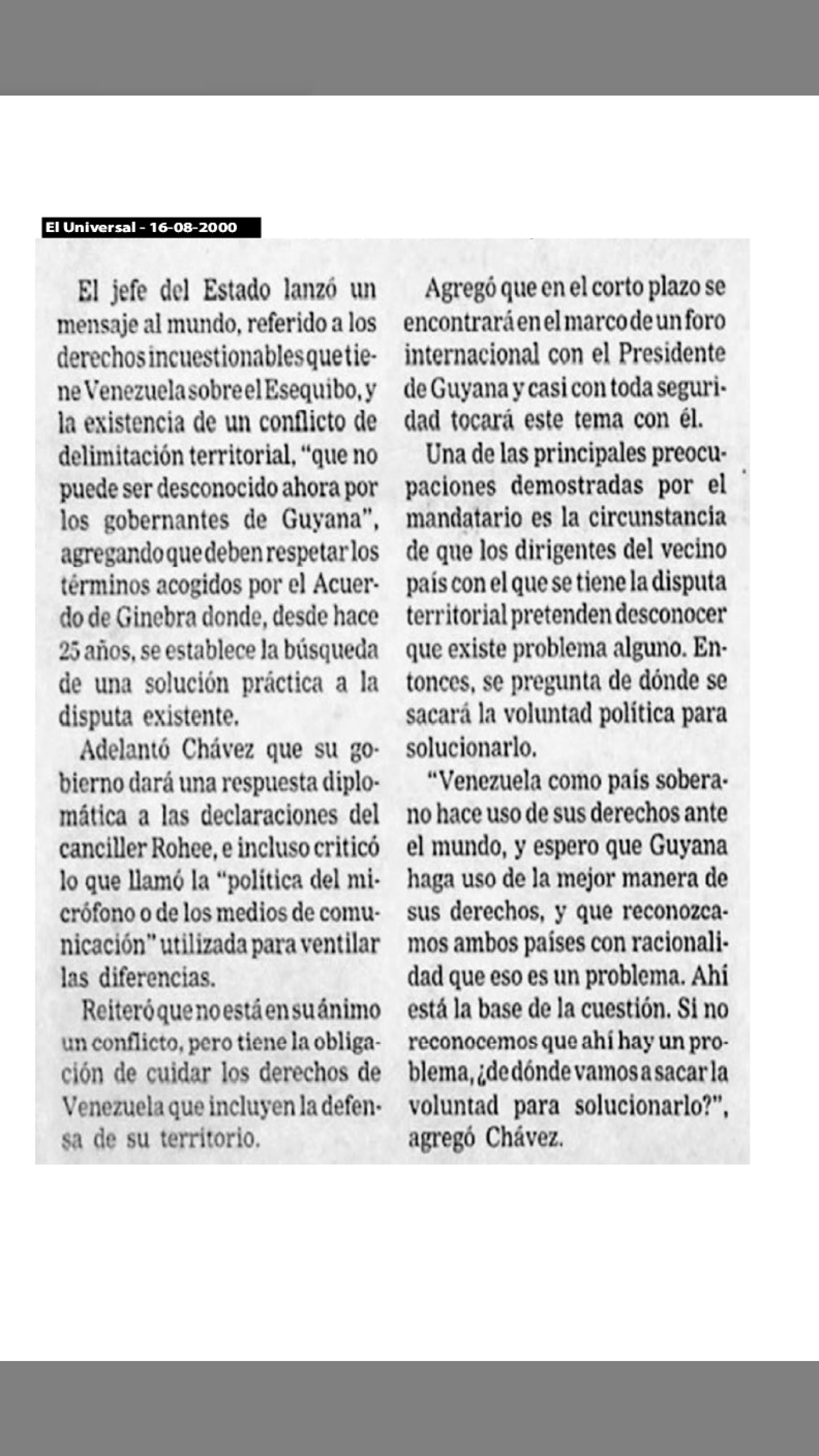 Así declaró el presidente Chávez sobre los Derechos Incuestionables de Venezuela sobre la Guayana Esequiba