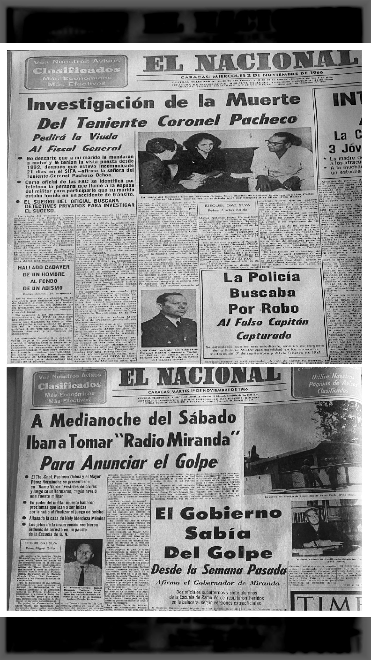 Es asesinado el Tte. Cnel. RAFAEL CLEMENTE OCHOA PACHECO (EL NACIONAL, 1º de noviembre 1966)