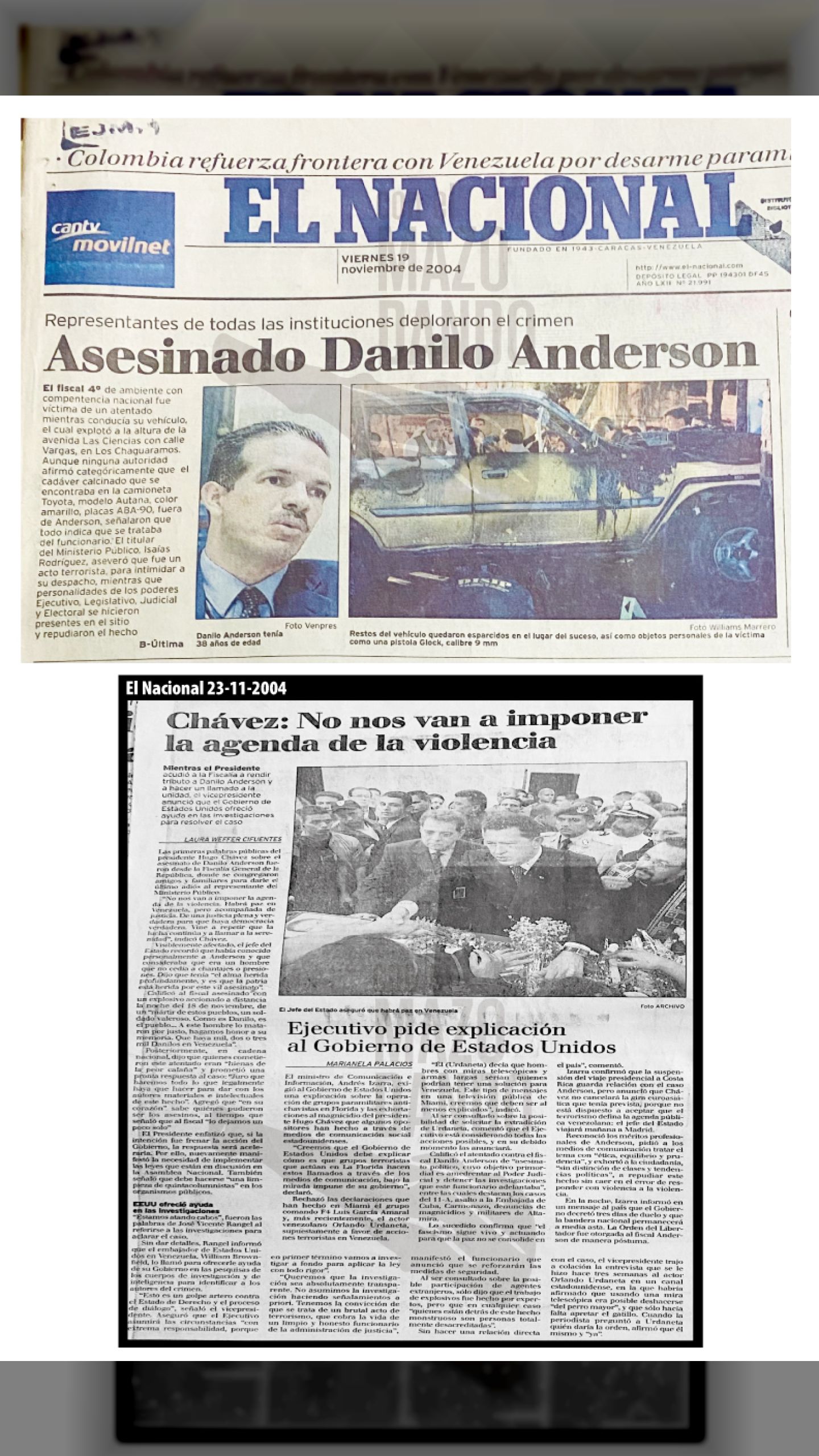 ASESINADO DANILO ANDERSON (EL NACIONAL, 19 de noviembre 2004)