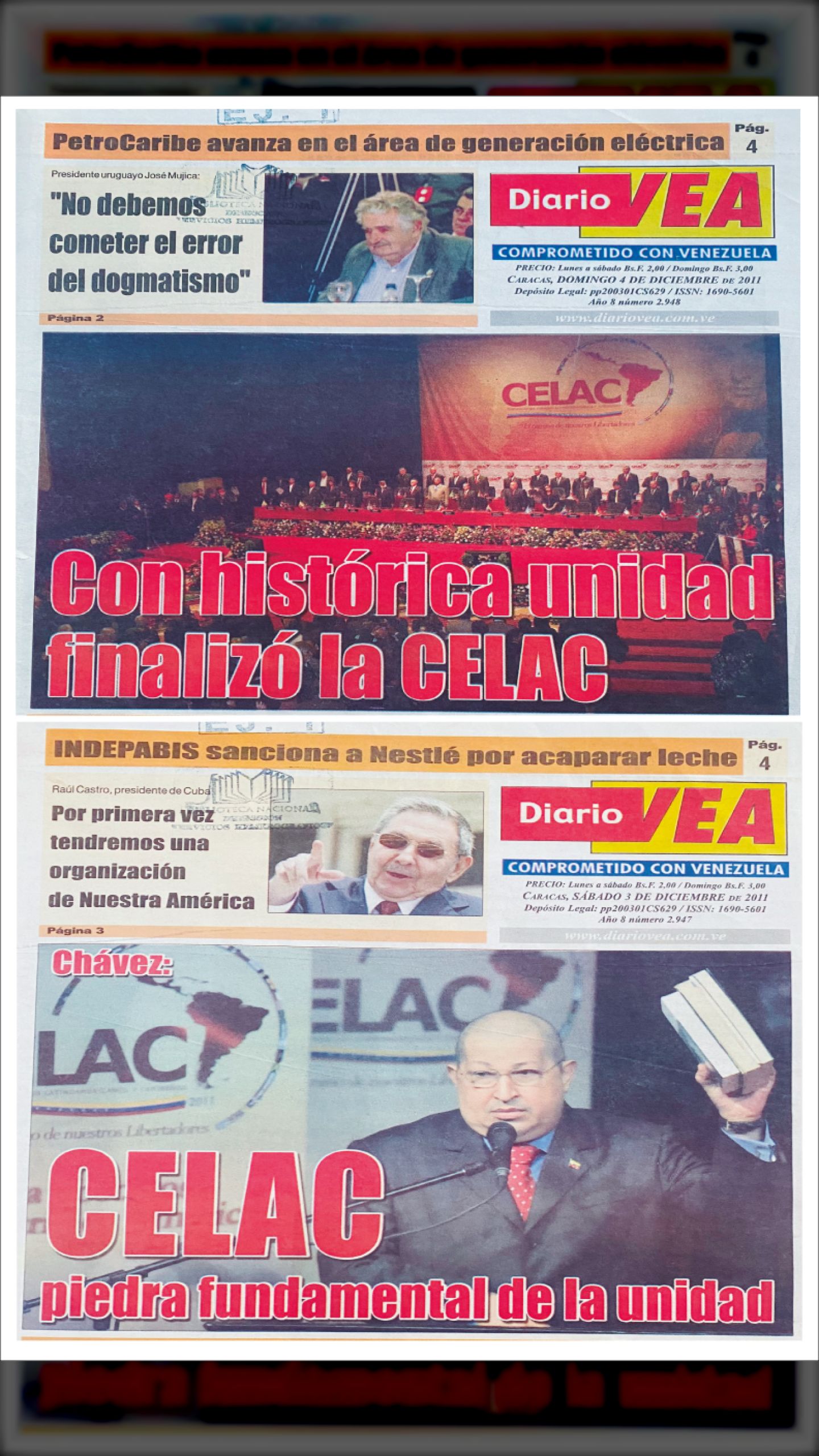 CELAC, PIEDRA FUNDAMENTAL DE LA UNIDAD LATINOAMERICANA (DIARIO VEA, 3 y 4 diciembre 2011)