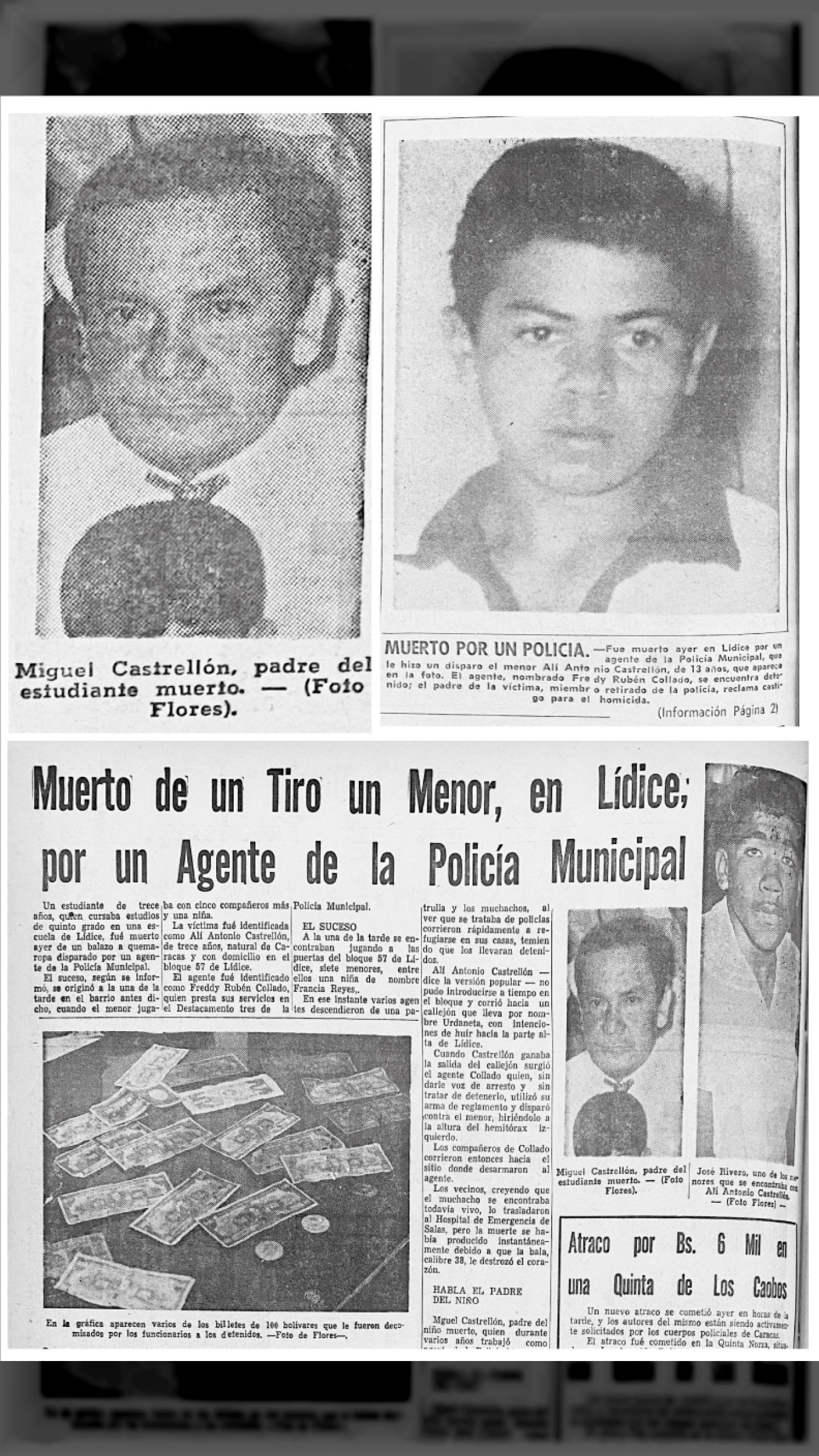 Alí Antonio Castrellón - Muerto de un tiro un menor en Lídice por un agente de la Policía Municipal (ÚLTIMAS NOTICIAS, 13 de enero 1962)