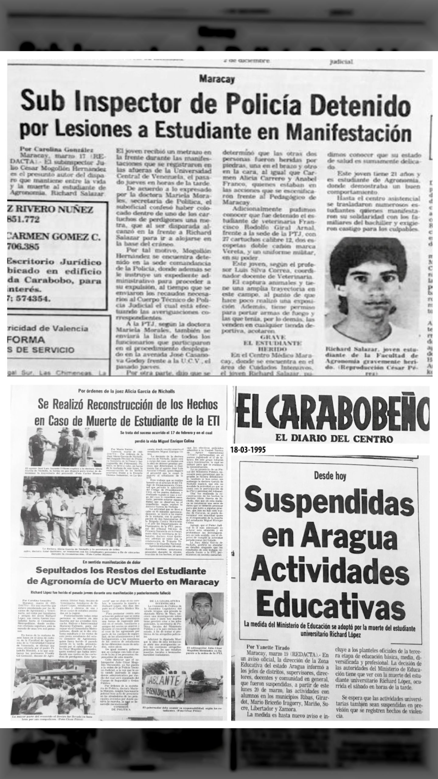 ASESINADO RICHARD LÓPEZ PLAZ (EL CARABOBEÑO, 18 al 21 de marzo 1995)
