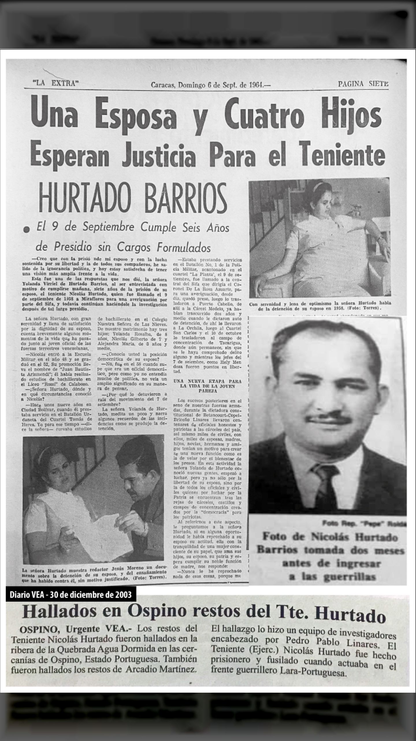 Una Esposa y Cuatro Hijos Esperan Justicia para el Tte.(ej.) Nicolás Hurtado – Carta a sus hijos (La Extra, 6 de septiembre de 1964)