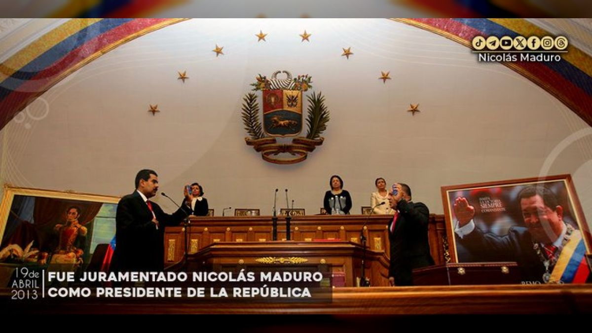 El 19 de abril de 2013 la Asamblea Nacional (AN) presidida por Diosdado Cabello  juramentó a Nicolás Maduro como presidente de la República