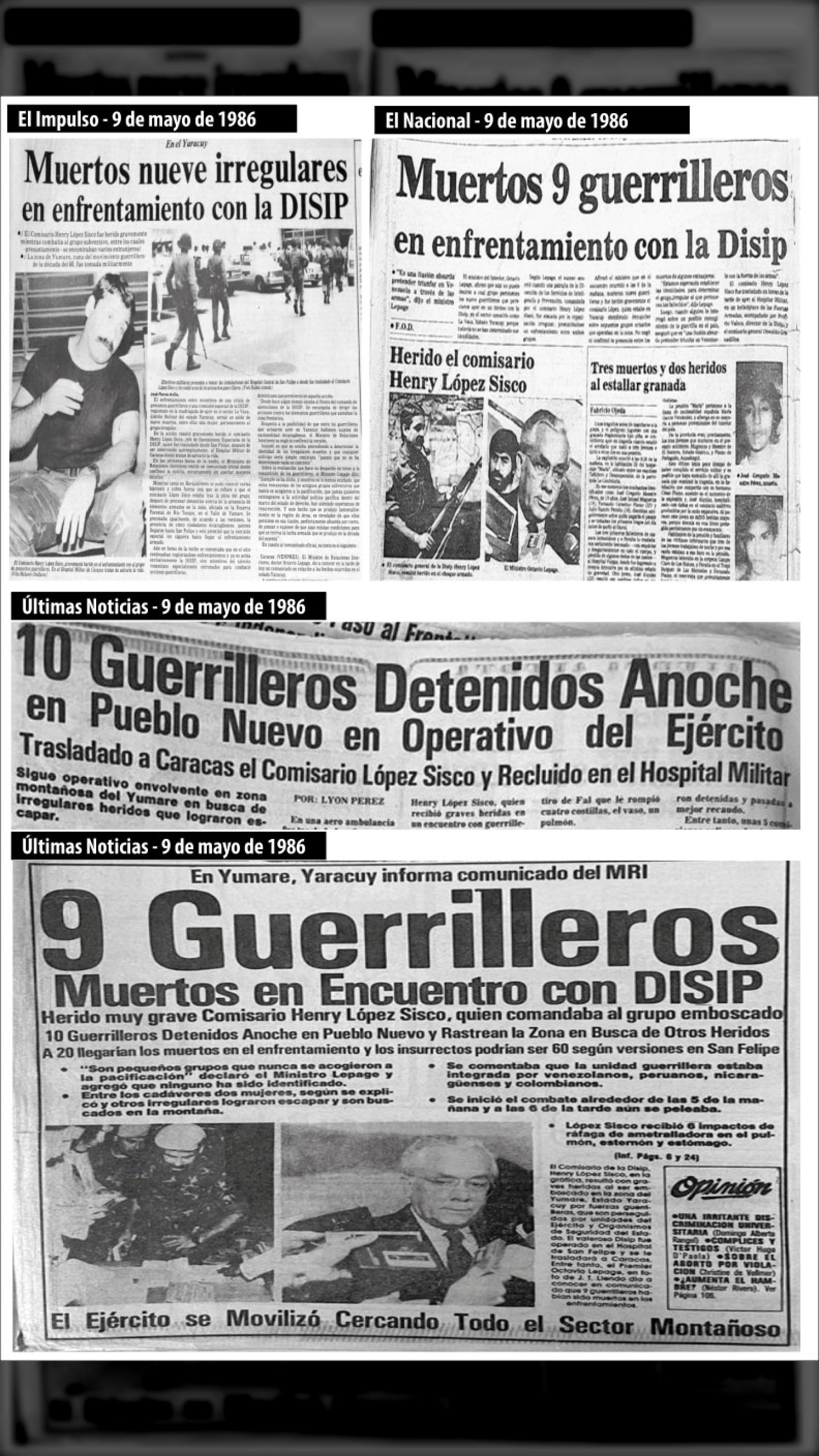 LA MASACRE DE YUMARE (EL IMPULSO, Últimas Noticias y El Nacional, 9 de mayo 1986)