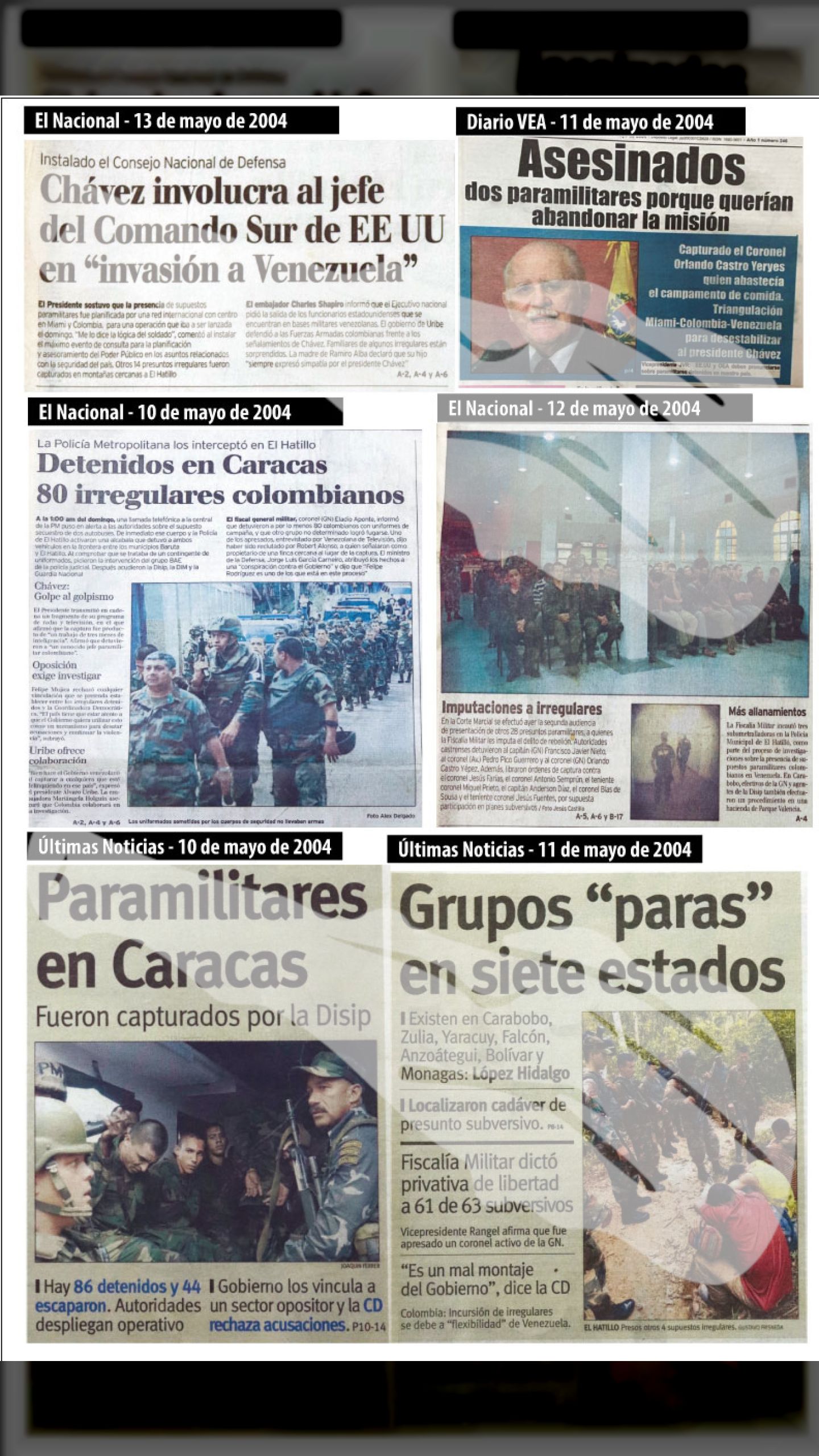 INVASIÓN PARAMILITAR A VENEZUELA “OPERACIÓN DAKTARI” (El Nacional y Últimas Noticias, 9 de mayo 2004)