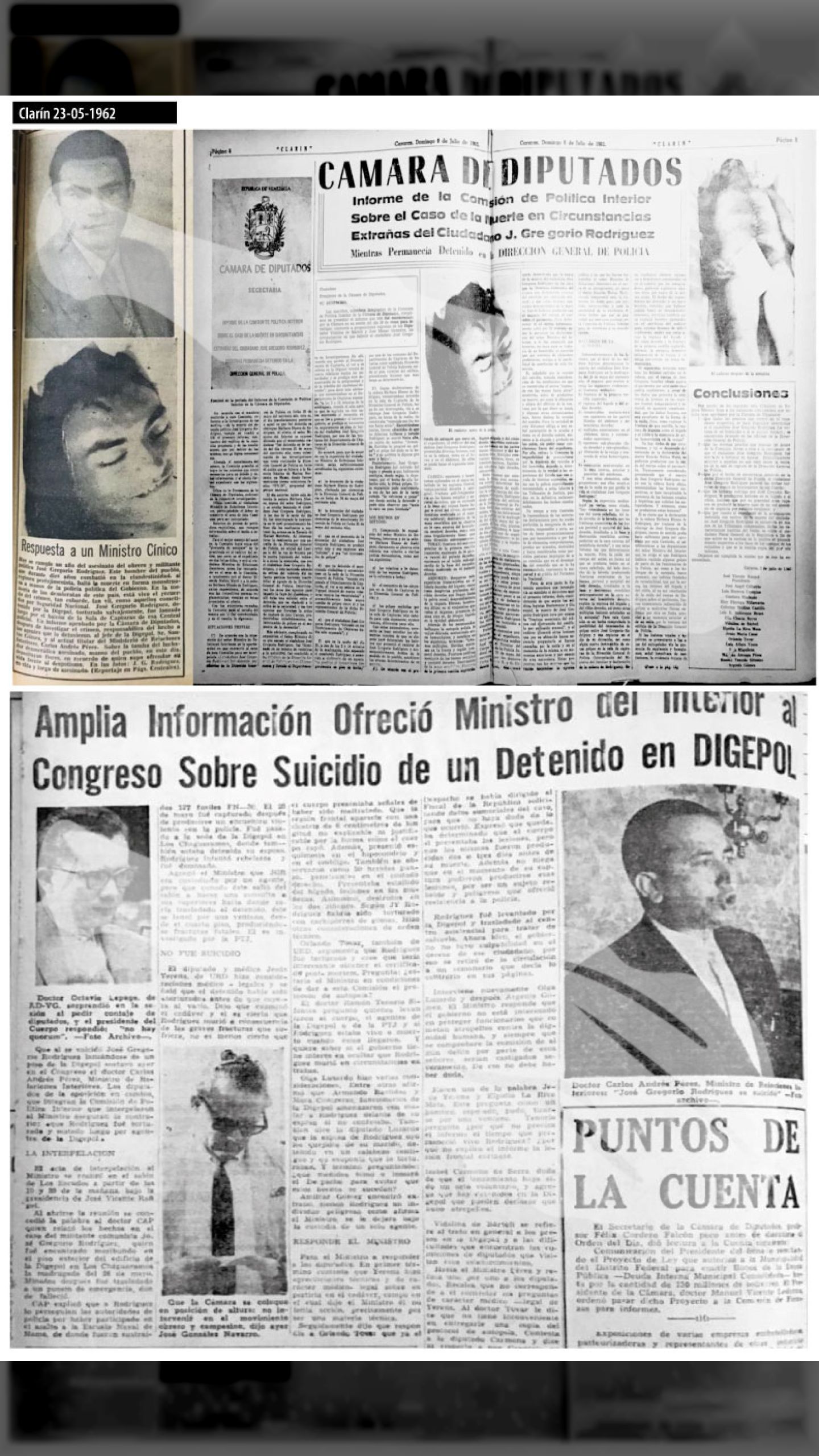 José Gregorio Rodríguez es “suicidado” en la Digepol (Últimas Noticias, 2 de junio de 1962)