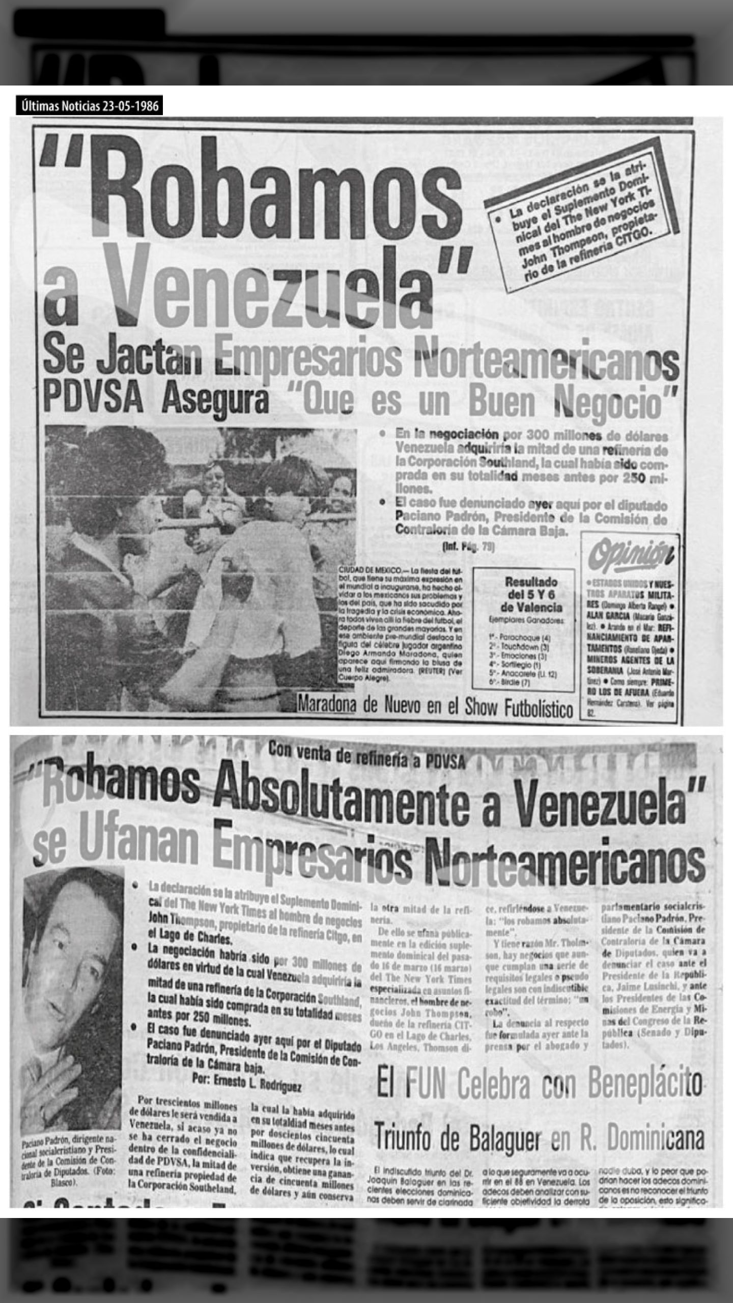 “Nosotros Robamos a Venezuela”, …confiesan empresarios norteamericanos (Últimas Noticias, 23 de mayo 1986)
