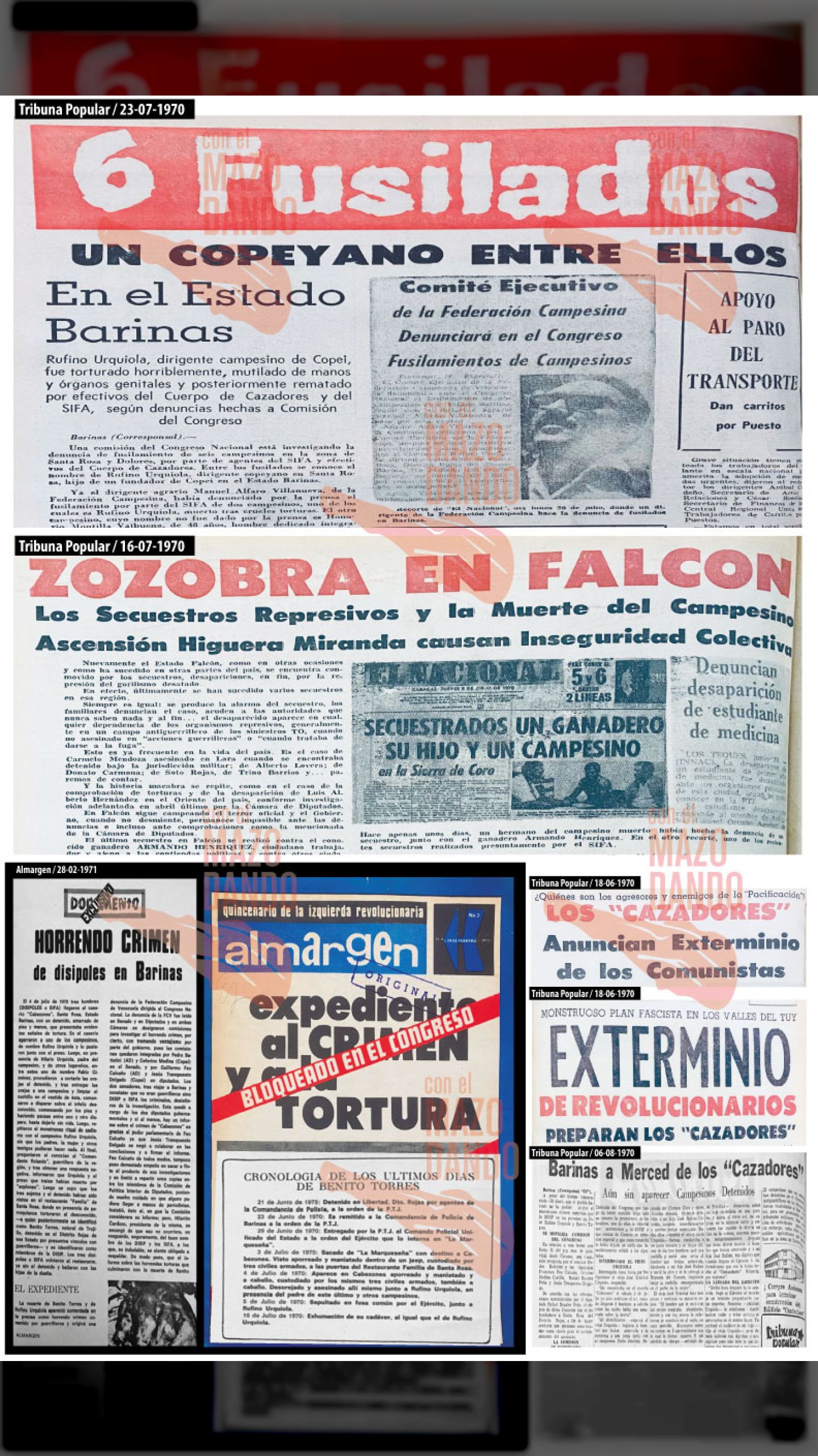 Seis campesinos fusilados en el edo. Barinas, uno en Portuguesa, y tres desaparecidos en el edo. Falcón