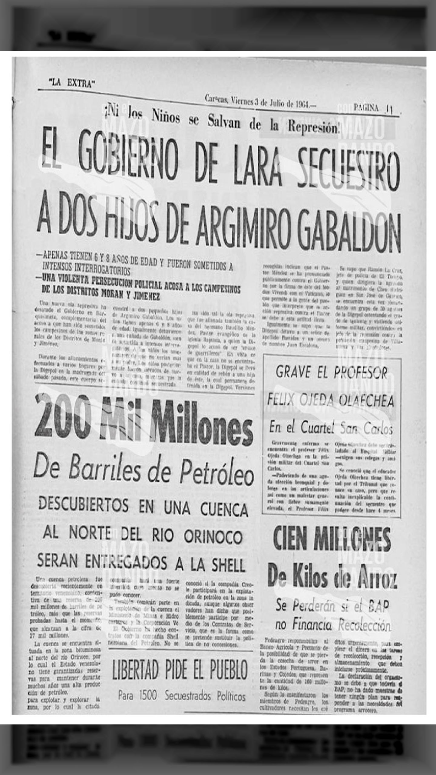 SECUESTRADOS LOS HIJOS MENORES DE ARGIMIRO GABALDÓN MÁRQUEZ (1919-1964) “COMANDANTE CARACHE”