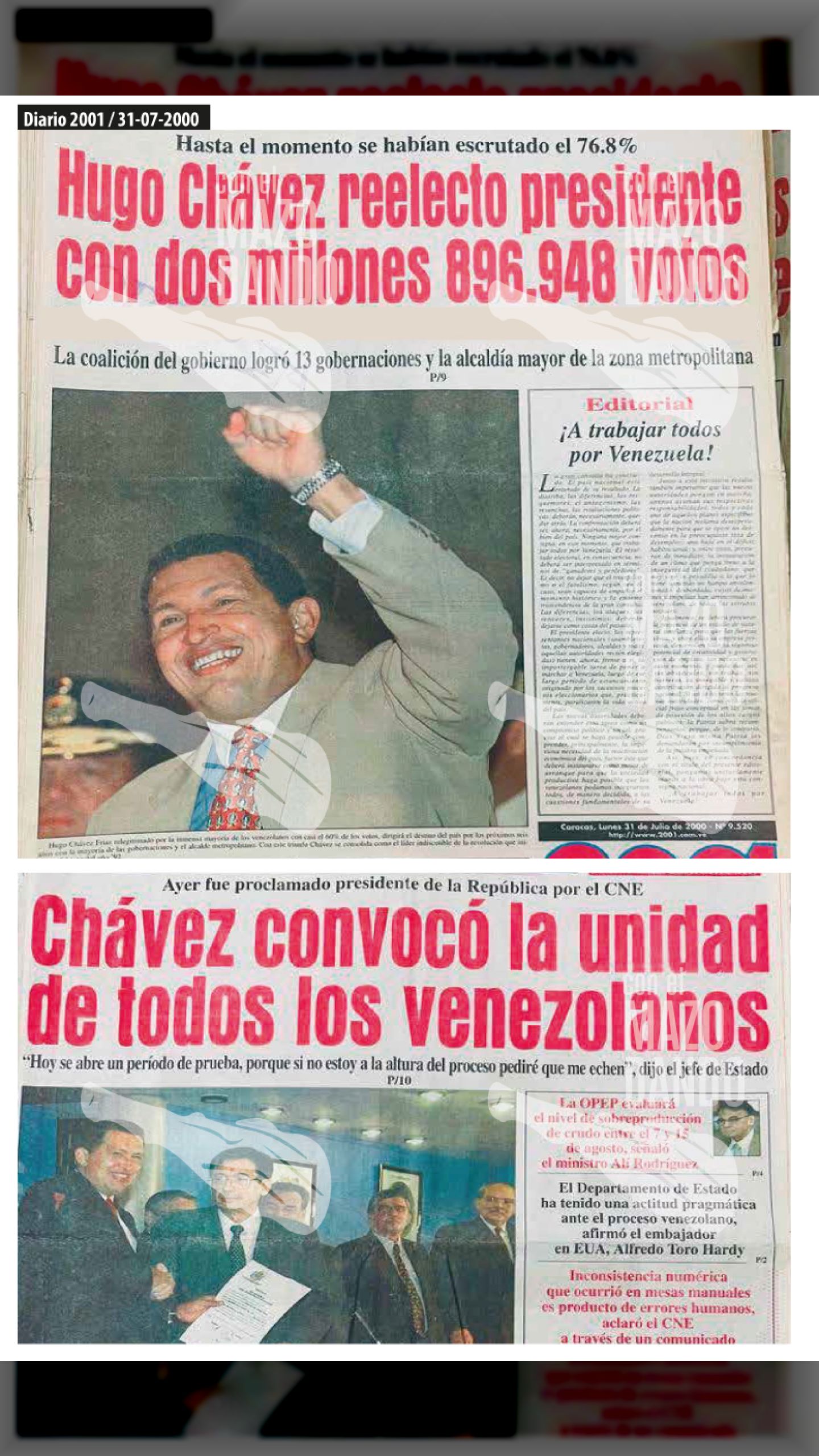 CHÁVEZ  ES REELECTO PRESIDENTE Y CONVOCÓ A LA UNIDAD, RACIONALIDAD, PRUDENCIA Y PACIENCIA