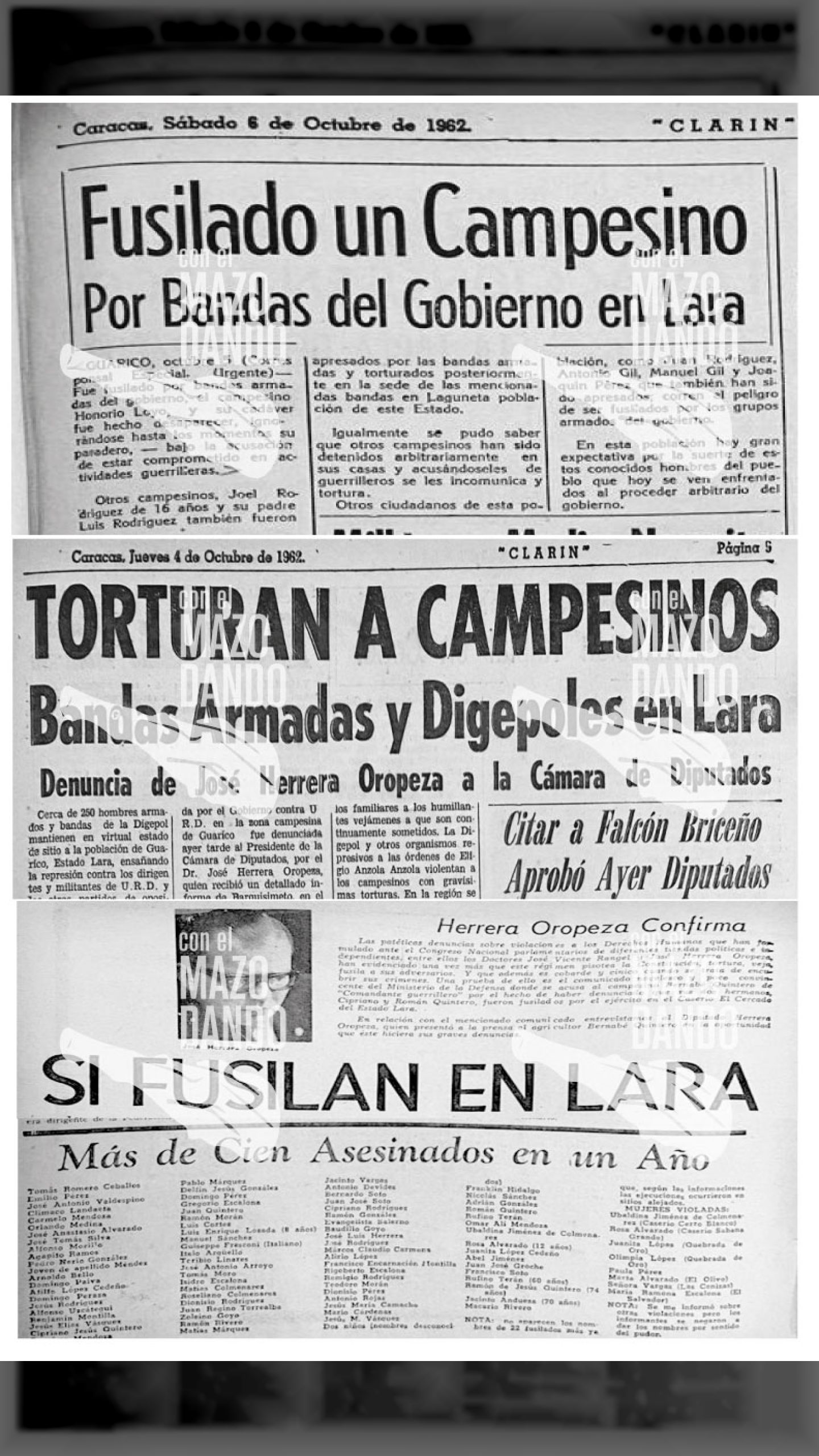 Fusilado un Campesino Por Bandas del Gobierno + otras masacres en el edo. Lara