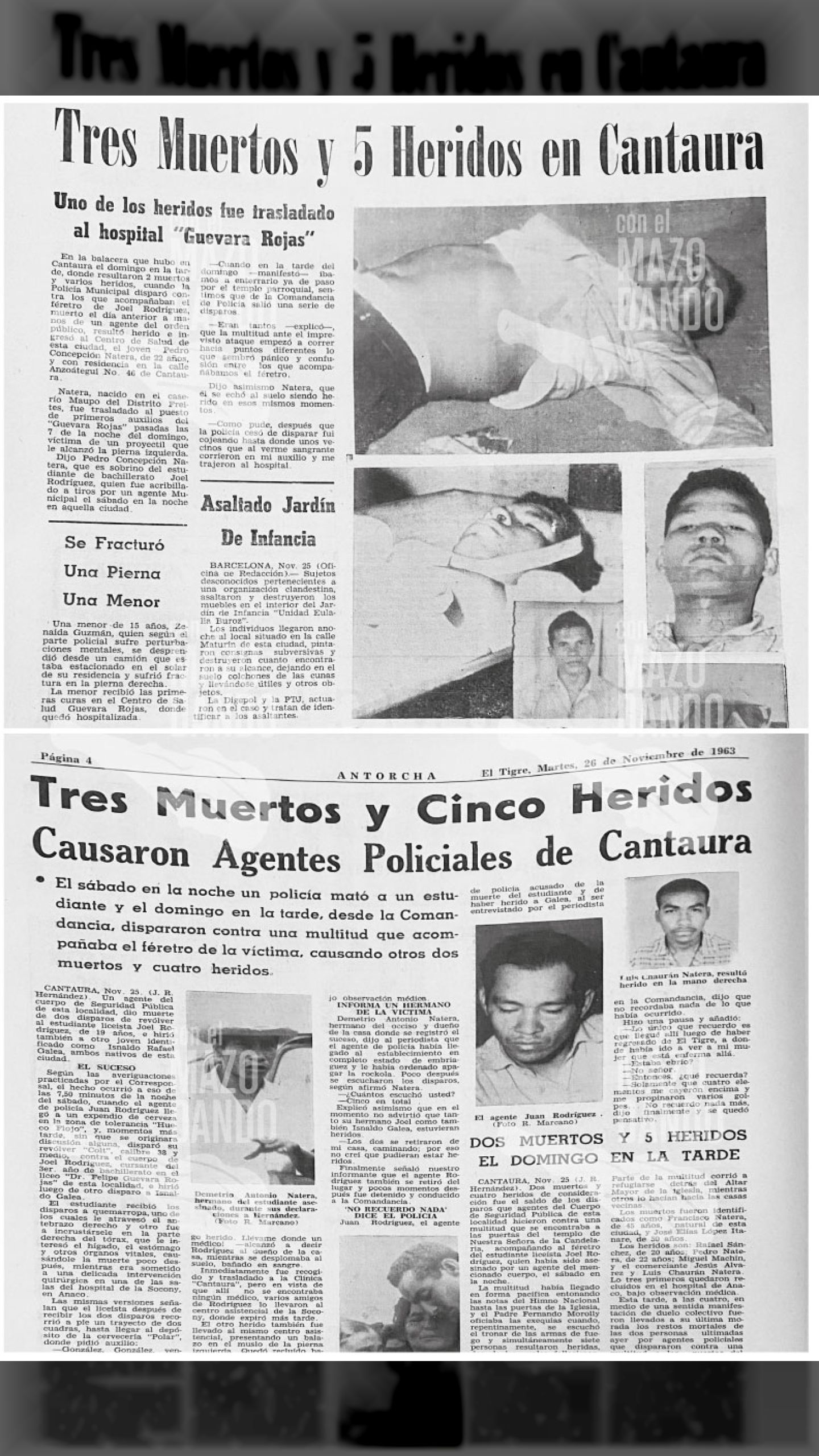 MASACRE EN CANTAURA 1963 - Tres muertos y Cinco Heridos Causaron Agentes Policiales en Cantaura, edo. Anzoátegui