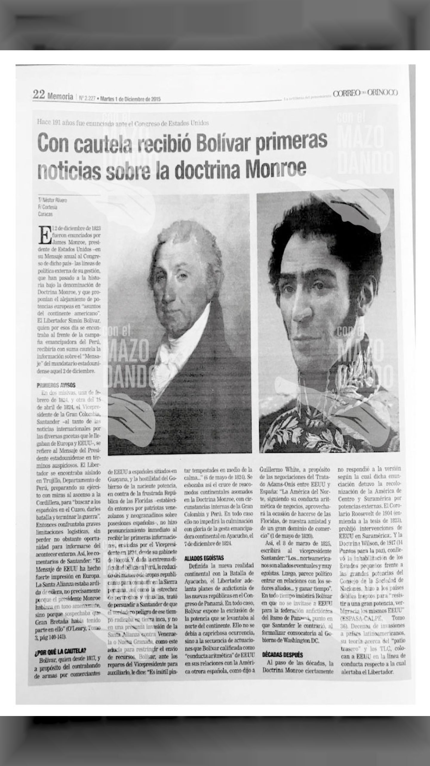 201 AÑOS DE LAS CALAMINADES DE LA DOCTRINA MONROE